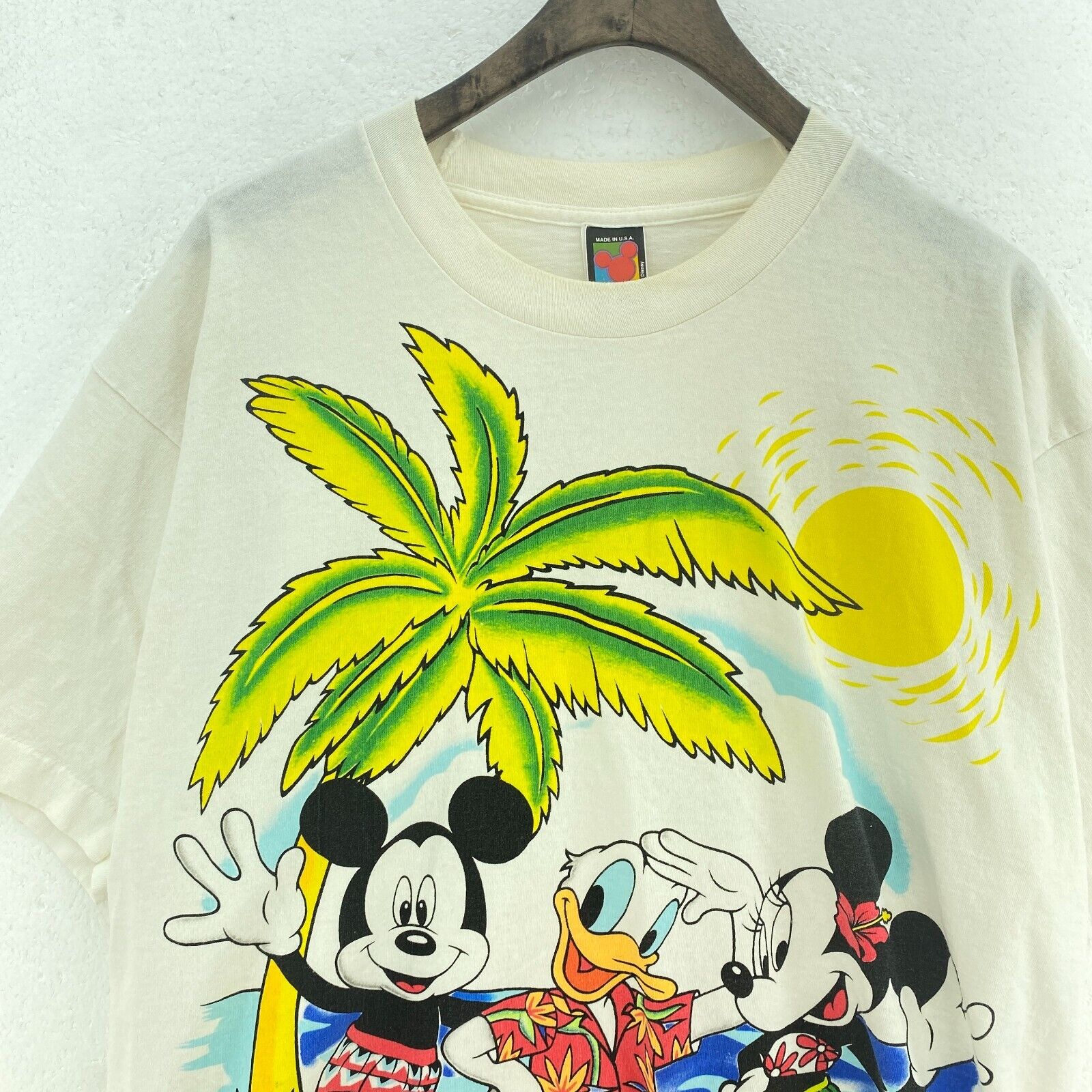 Mickey Mouse Minnie Mouse Donald Duck Travel White T-shirt Size L Single Stitch