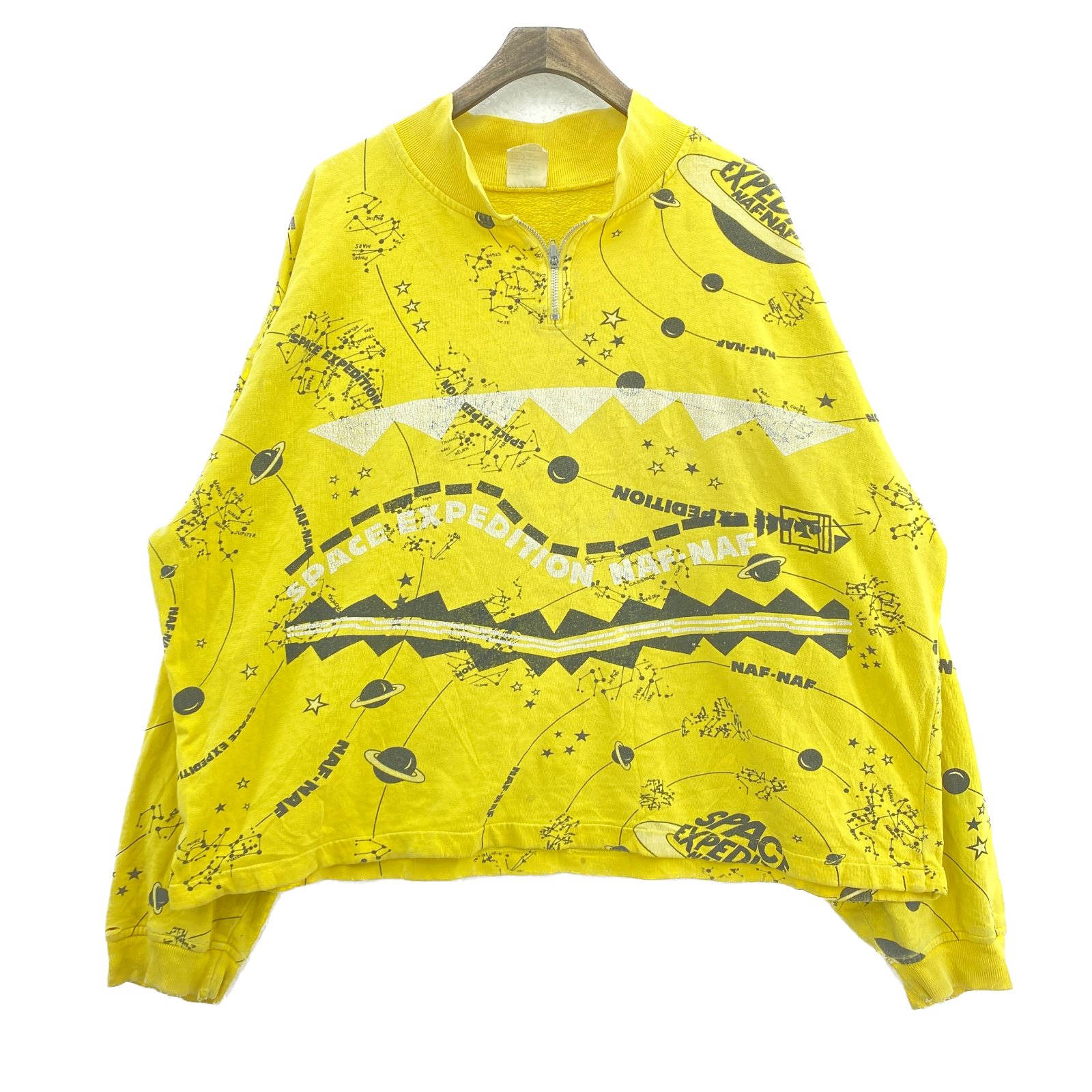 Vintage 1980s Space Expedition All Over Print Quarter Zip Yellow Sweatshirt 2XL