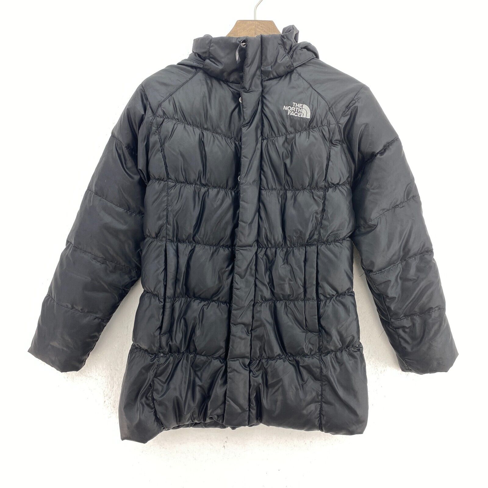 The North Face 550 Down Filled Full Zip Black Hooded Jacket Size M Girls