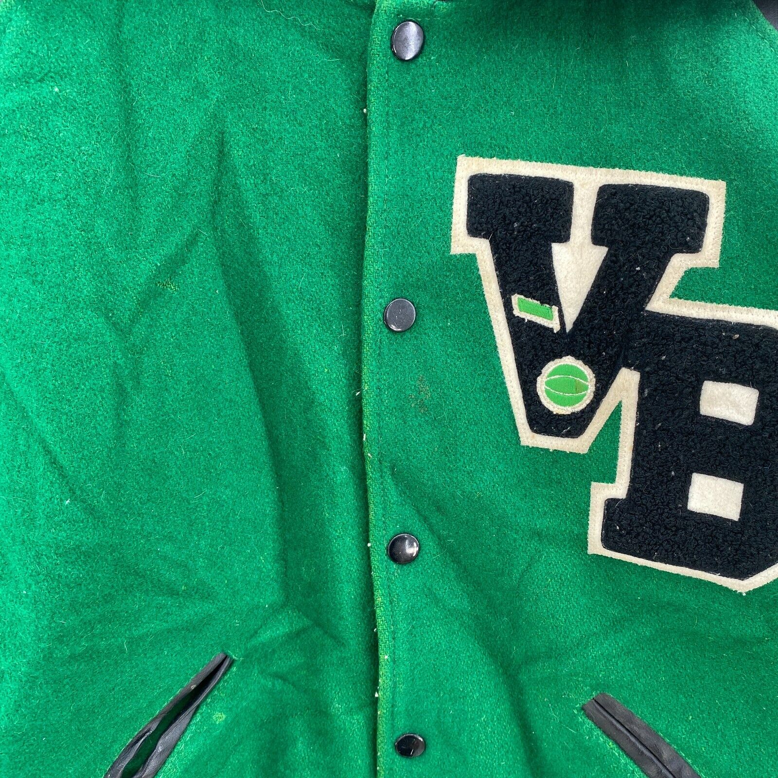 Vintage Varsity College Snapped Cheerleader Green Black Jacket Size M
