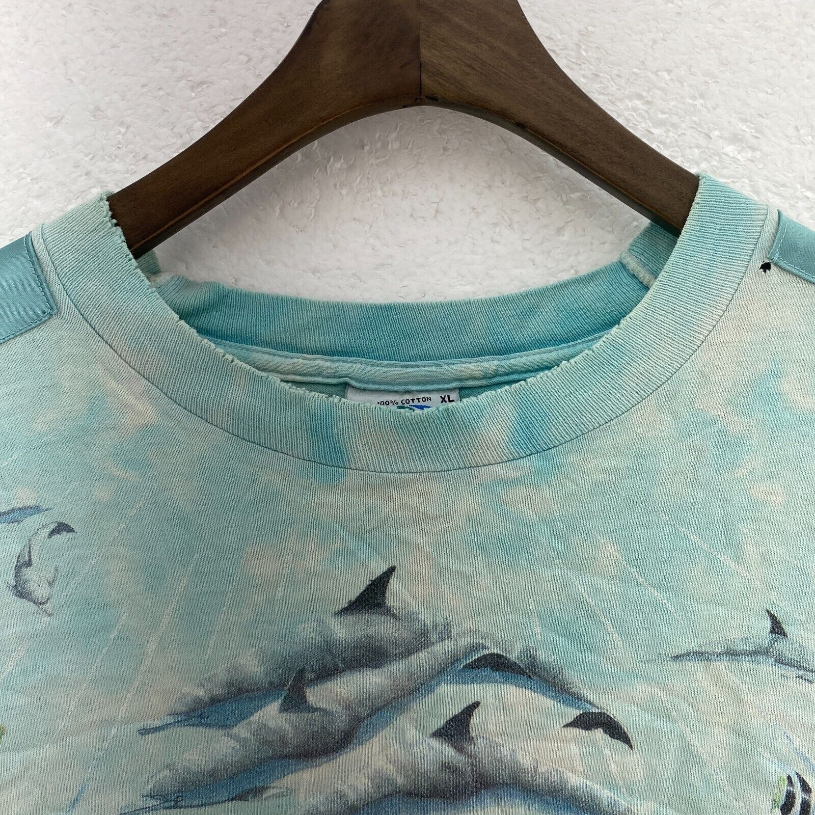 Vintage Liquid Blue Blue Tie Dye Sea Animals T-shirt Size XL Tee