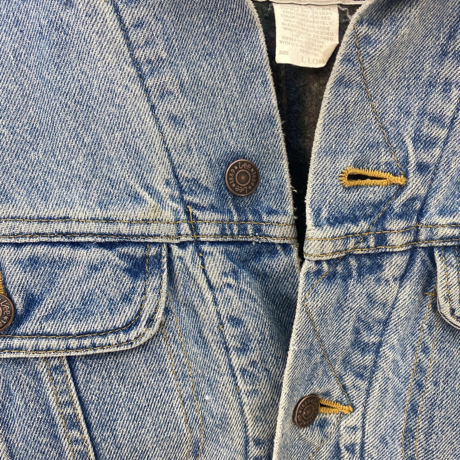 Lee Lined Denim Jacket Blue Light Wash Size L Button Up