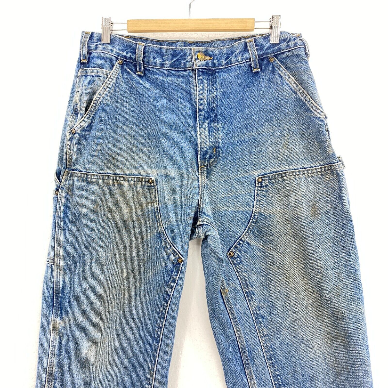 Carhartt Blue Medium Light Wash Denim Cargo Pants Workwear Size 36