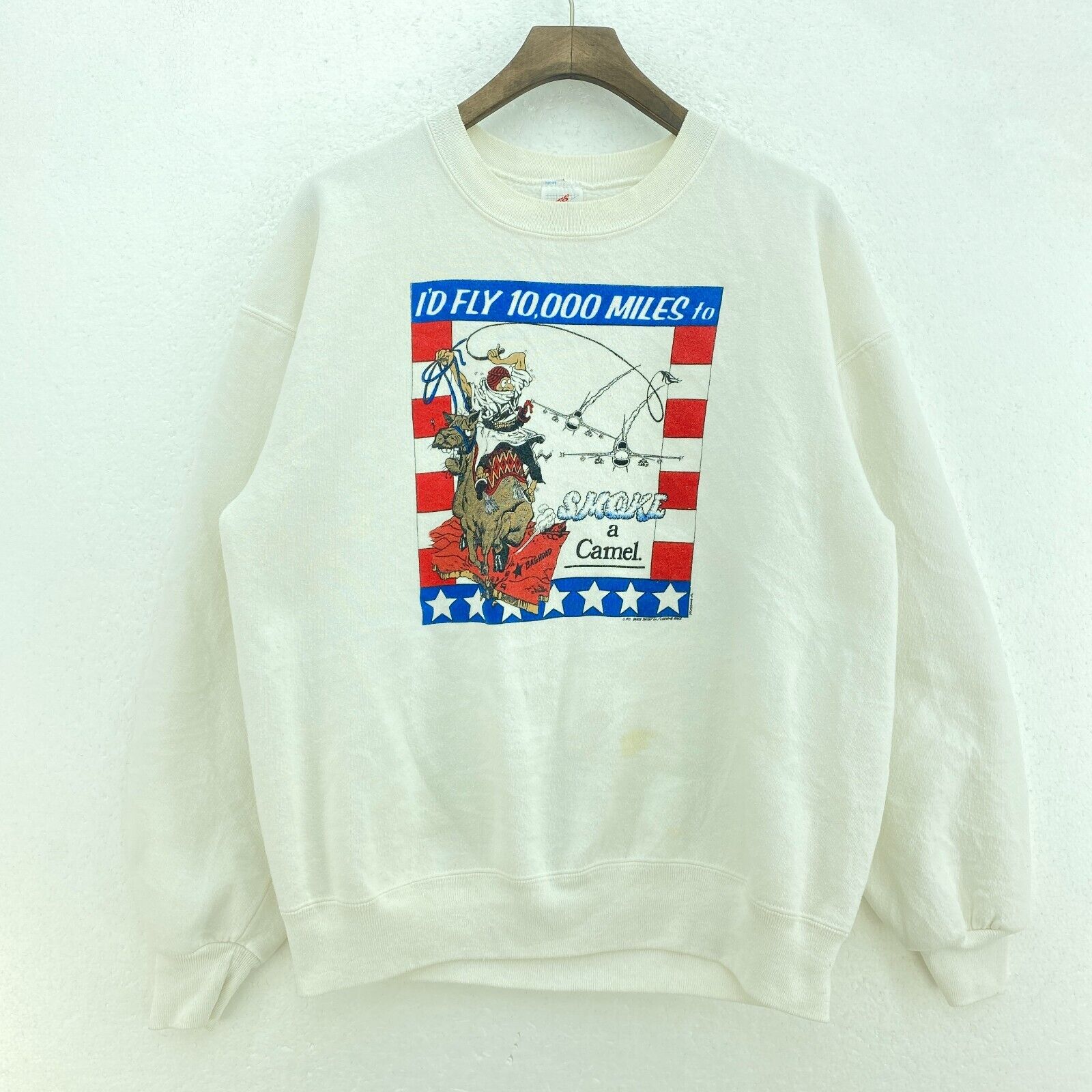 I'D Fly 10000 Miles To Smoke A Camel White Sweatshirt Size L