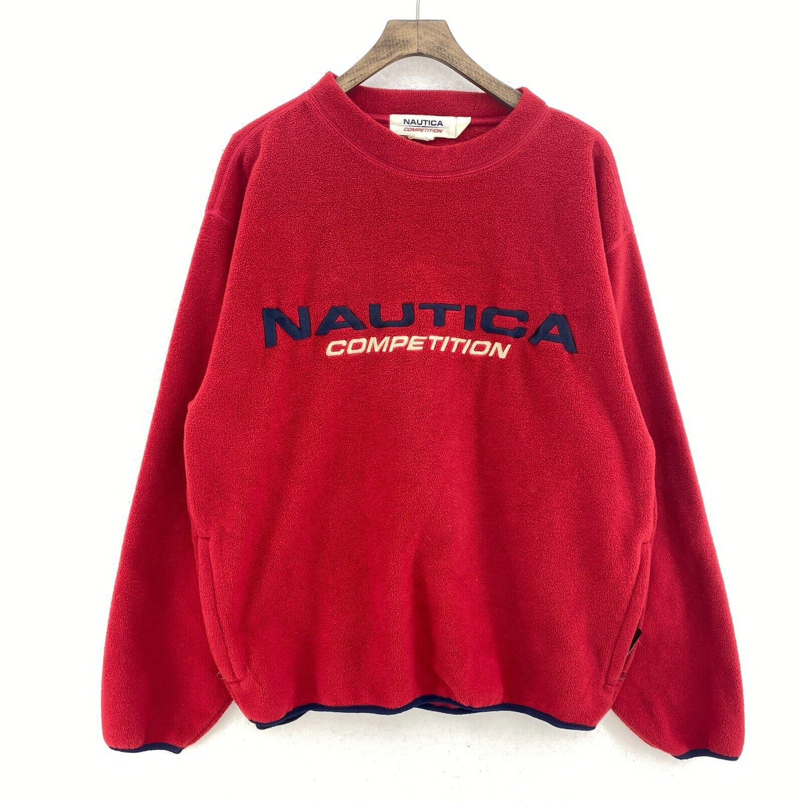 Vintage Nautica Embroidered Logo Pullover Crewneck Red Fleece Sweatshirt Size S
