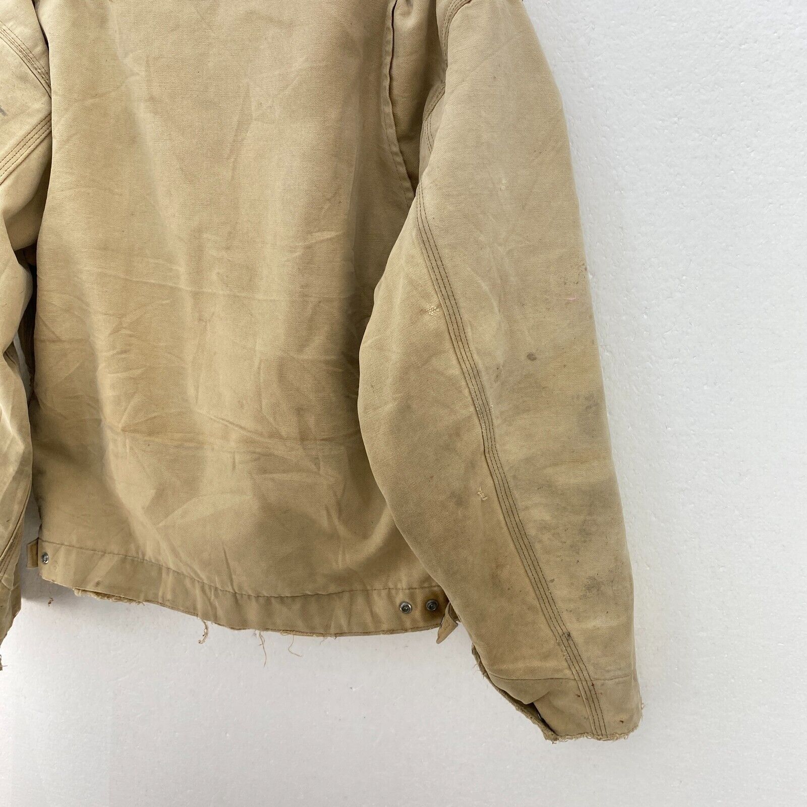 Vintage Carhartt Detroit Distressed Full Zip Fleece Lined Canvas Jacket Beige