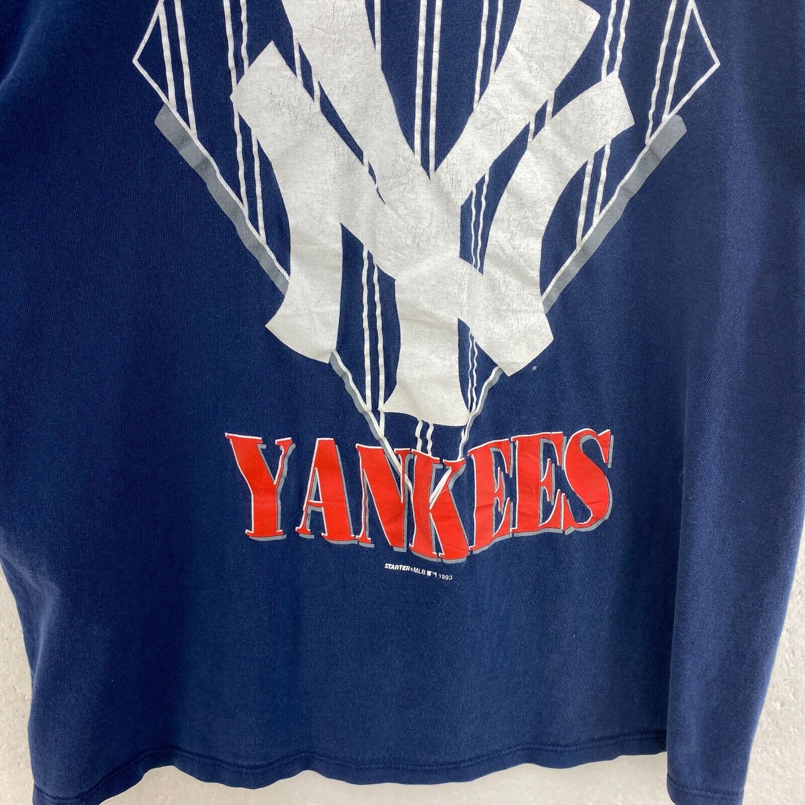 Starter New York Yankees MLB Navy Blue T-shirt Size L Single Stitch