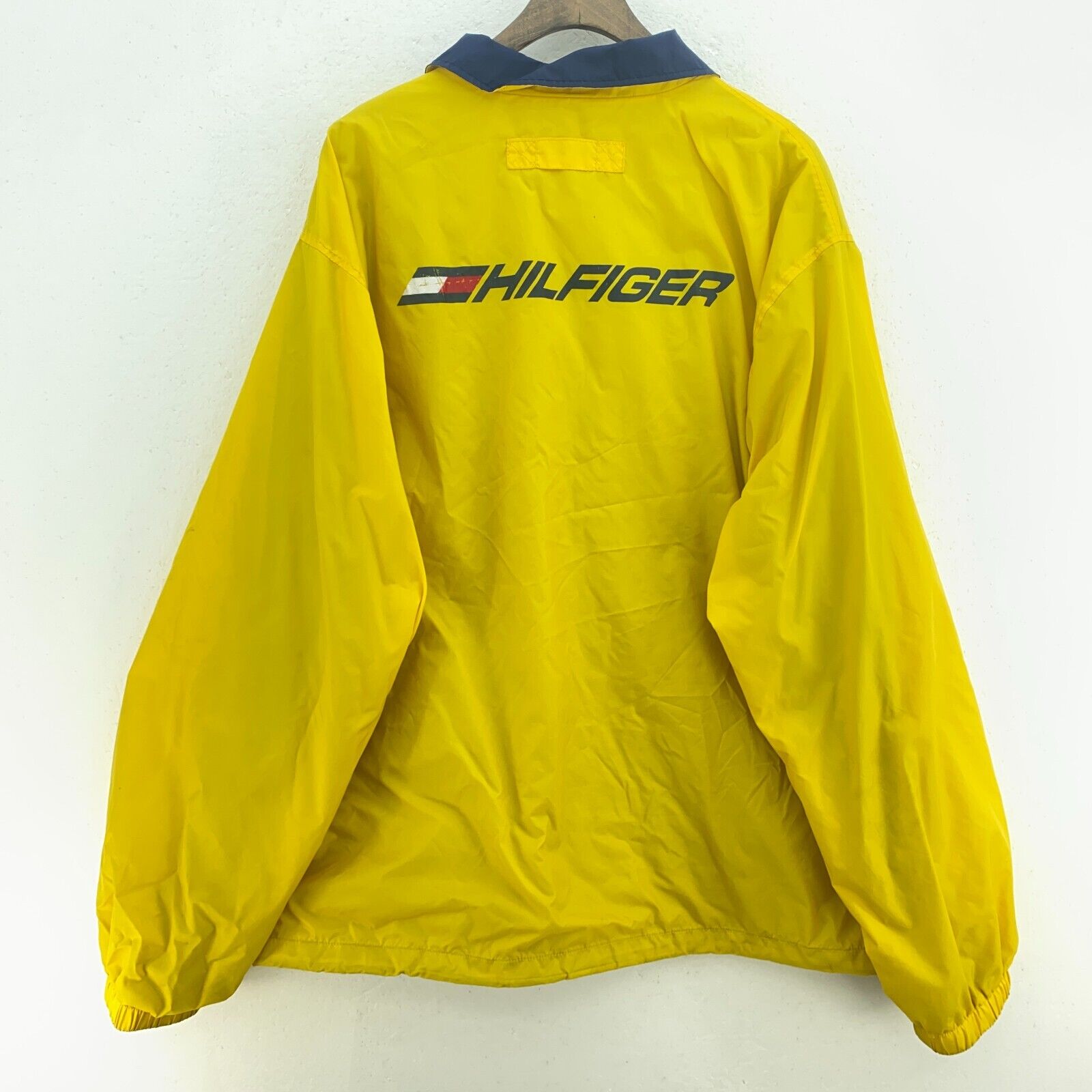 Tommy Hilfiger Logo Vintage Yellow Snapped Rain Jacket Size L