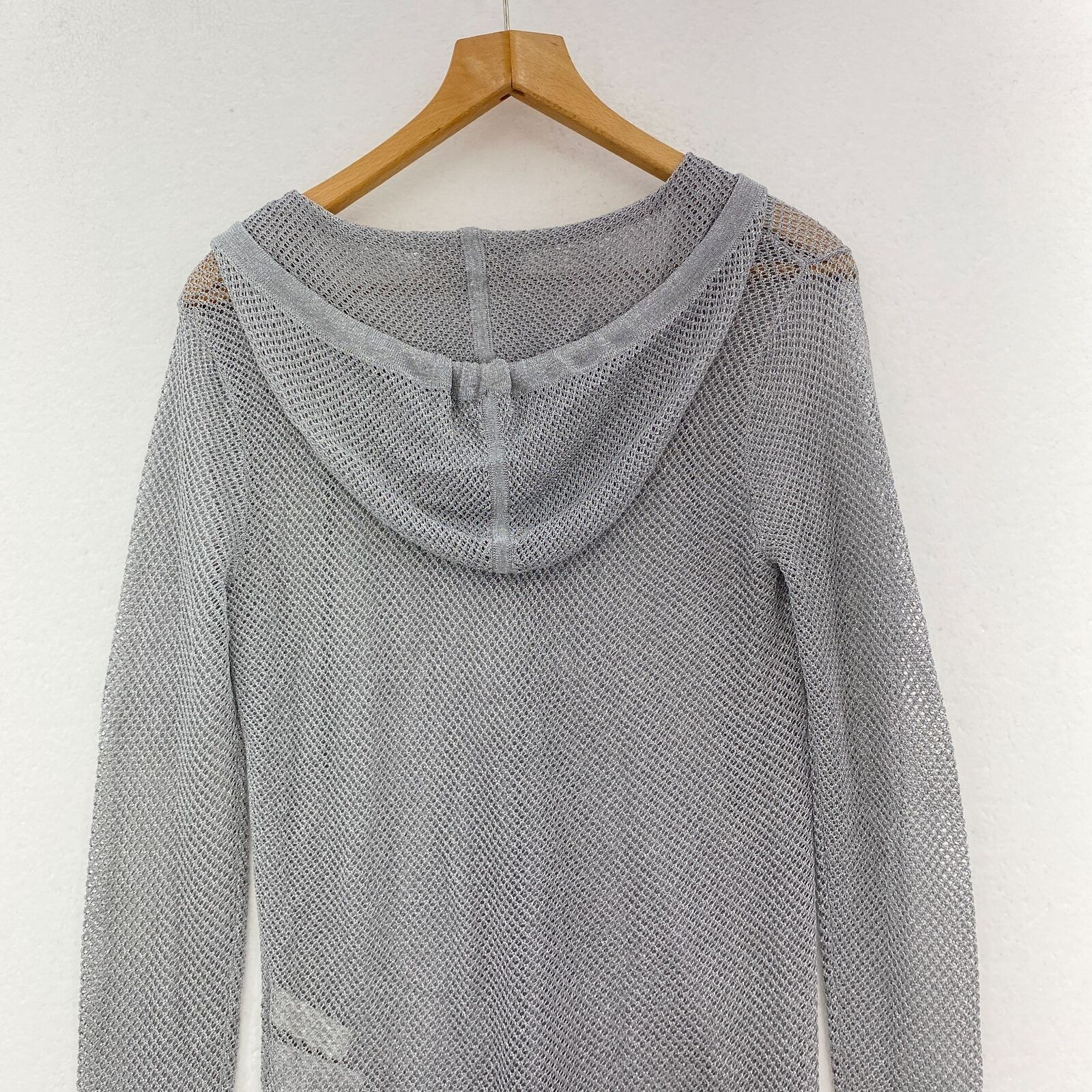 Michael Kors Women's Metallic Mesh Gray Hooded Sweater