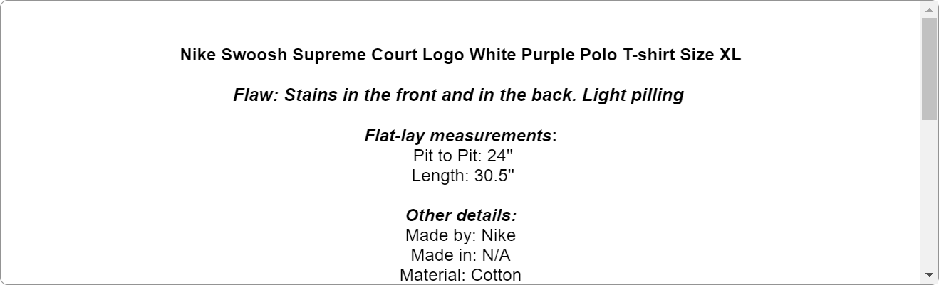Nike Swoosh Supreme Court Logo White Purple Polo T-shirt Size XL