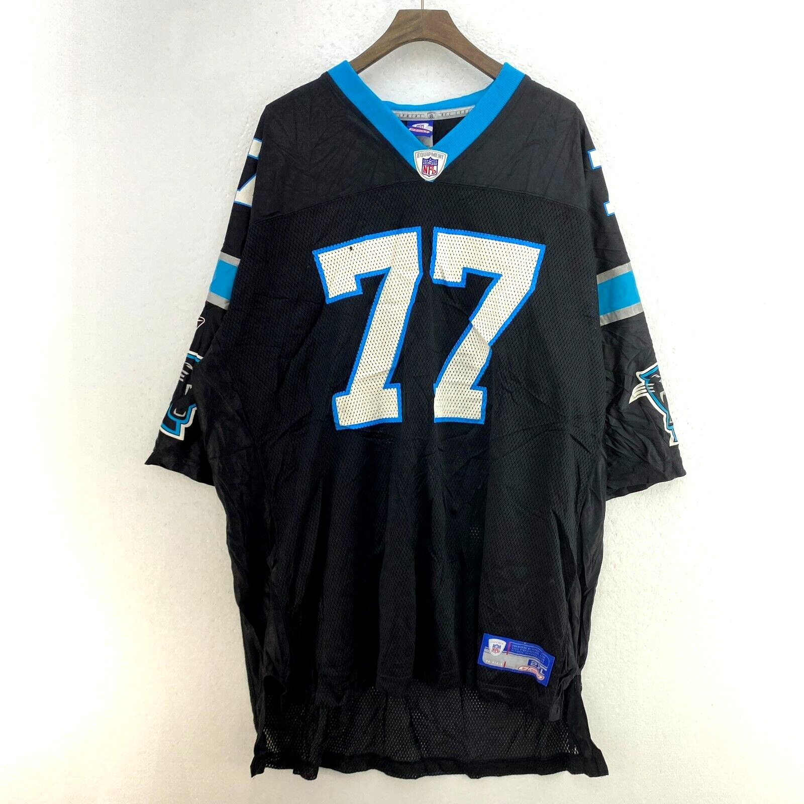 Vintage Reebok Carolina Panthers NFL 77 Jenkins Black Jersey Size 2XL