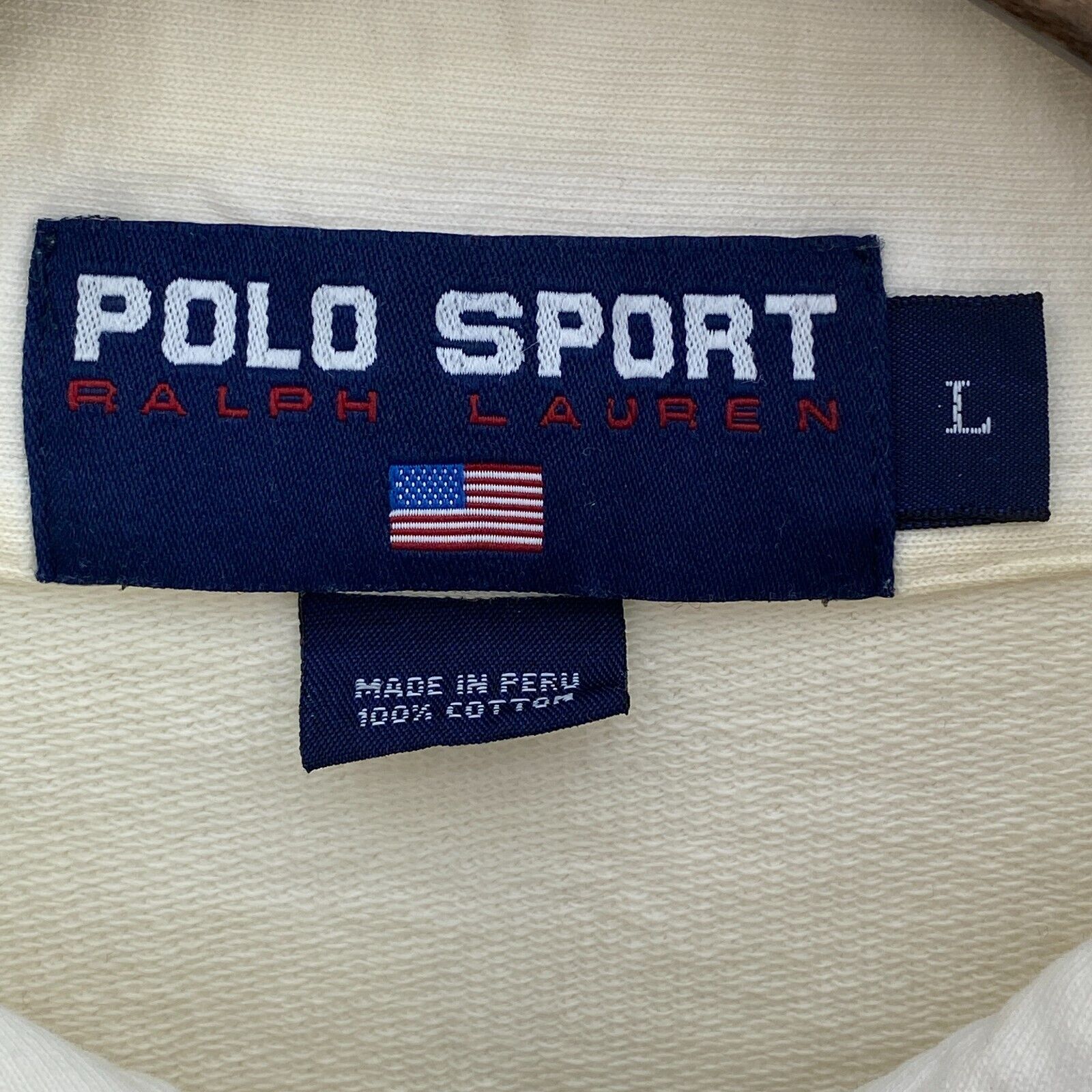 Polo Sport Logo Half Zip White Pullover Sweatshirt Size L
