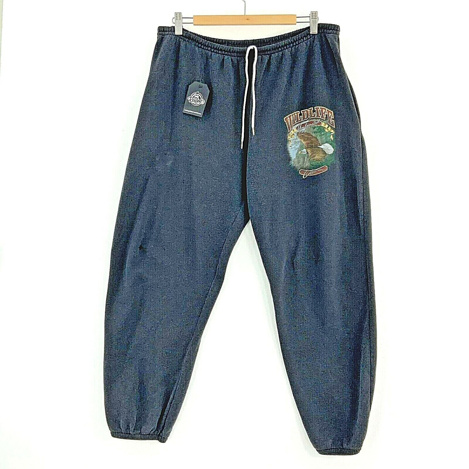 Wildlife Biker Sweatpant Activewear Black Fleece Lined Size XL 90s Eagles