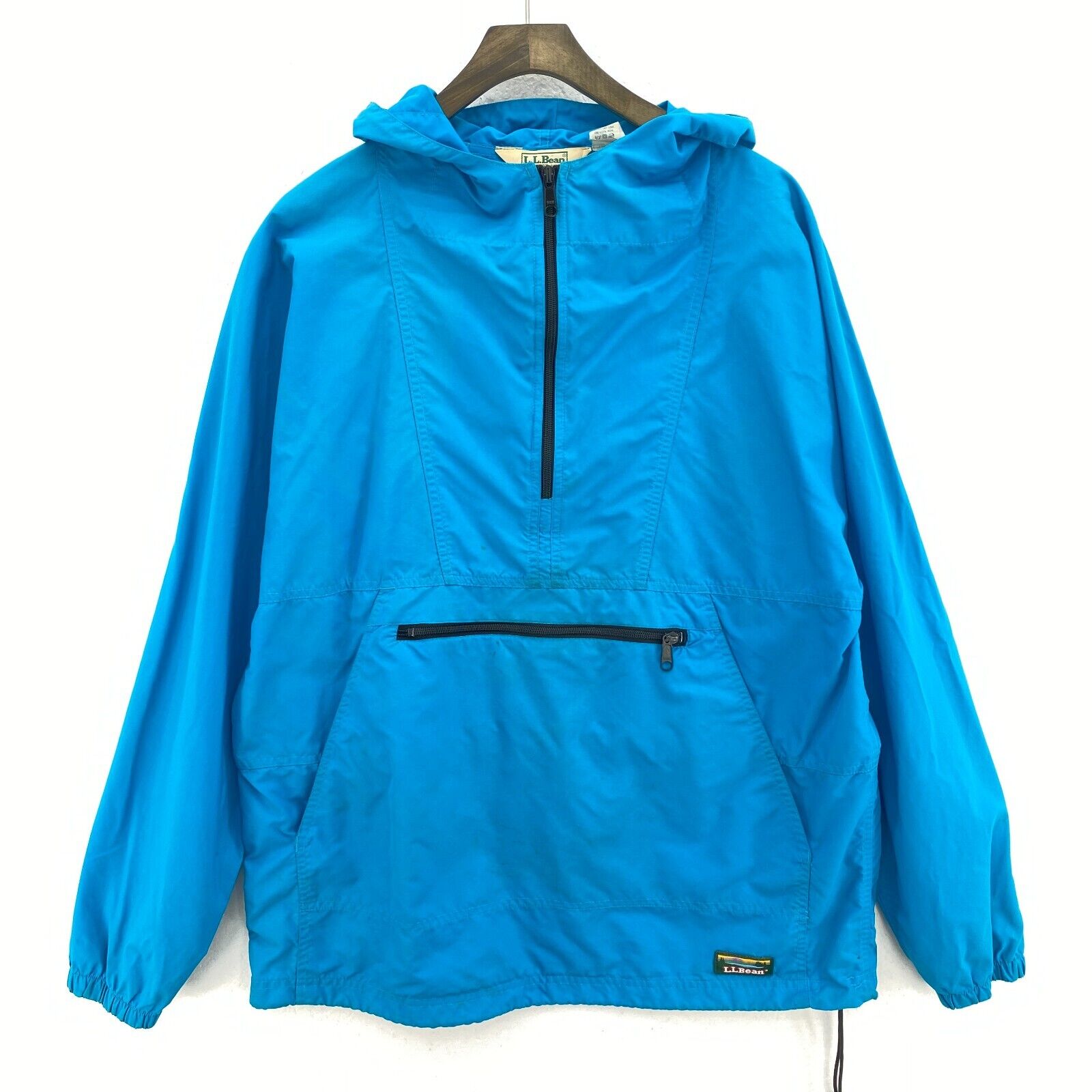 L.L. Bean Light Hooded Anorak Jacket Blue Size M 1/4 Zip