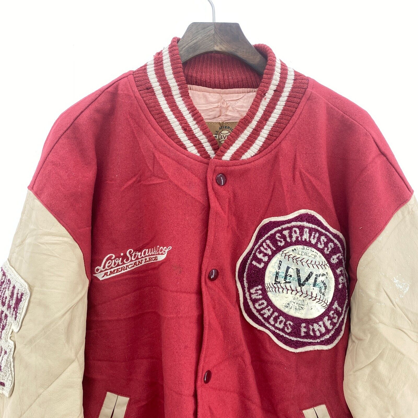 Levi Strauss American Champ League Snapped Red Bomber Jacket Size L