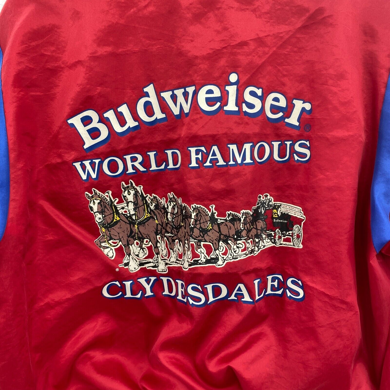 Budweiser Beer Bomber Jacket Satin Red Size XL