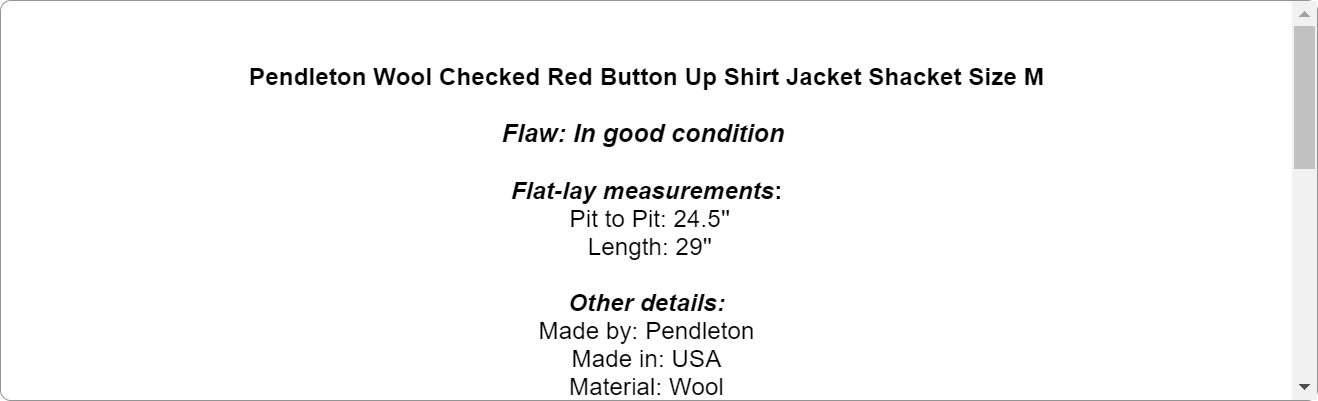 Pendleton Wool Checked Red Button Up Shirt Jacket Shacket Size M