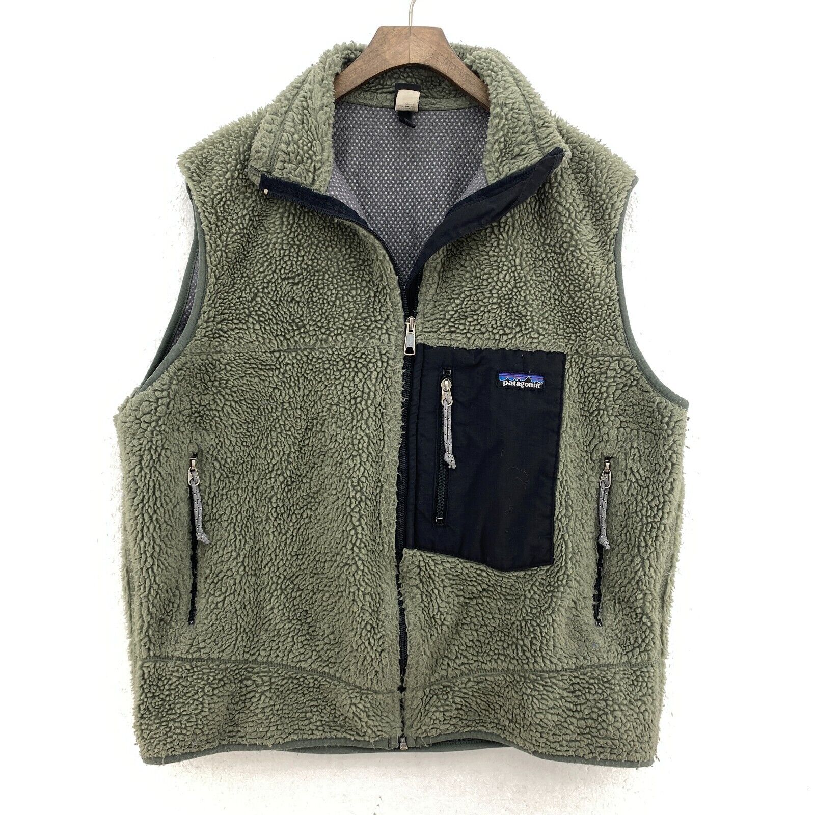 Vintage Patagonia Fleece Full Zip Earth Tone Green Vest Jacket Size L