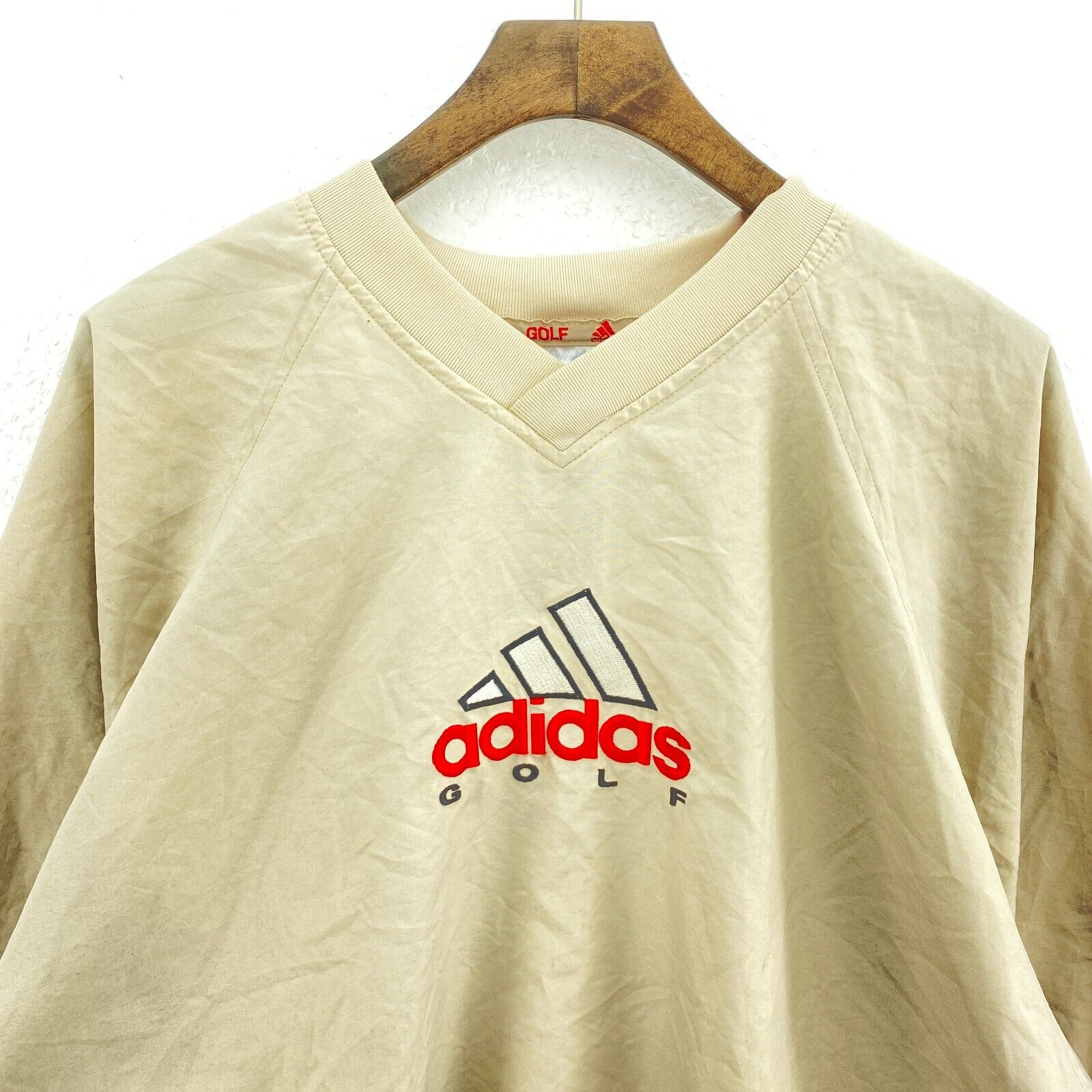 Vintage Adidas Golf Logo Beige Pullover Light Jacket Size S V-Neck