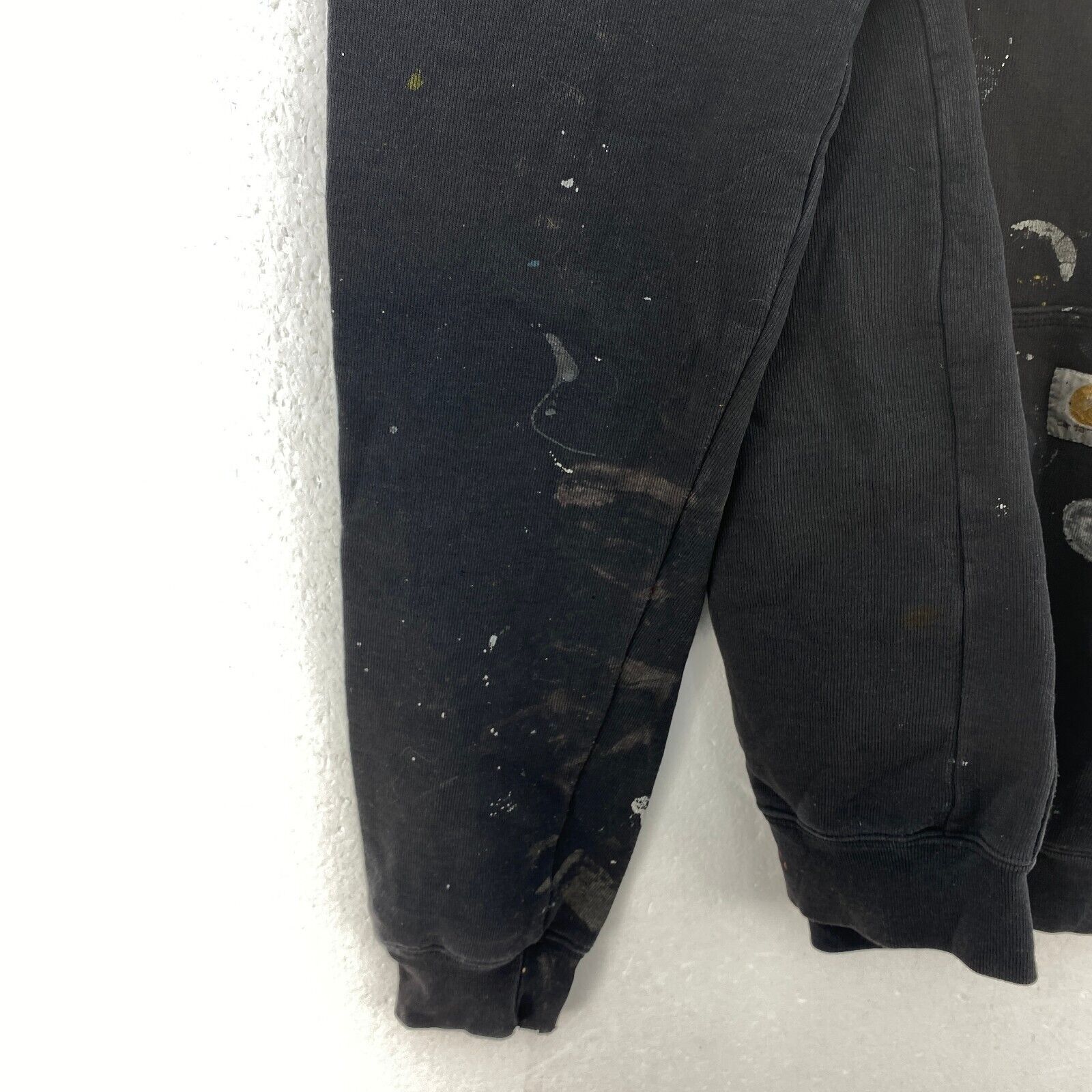Carhartt Distressed Workwear Black Hoodie Size L Sleeve Spell Out