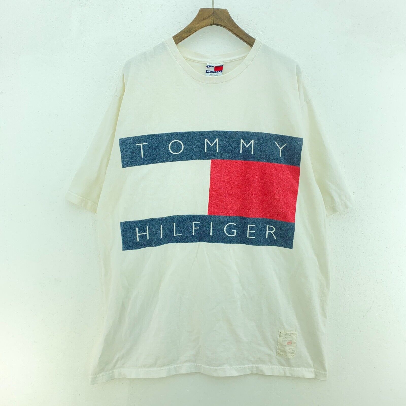 Vintage Tommy Hilfiger Big Flag Logo White T-shirt Size XL Tee