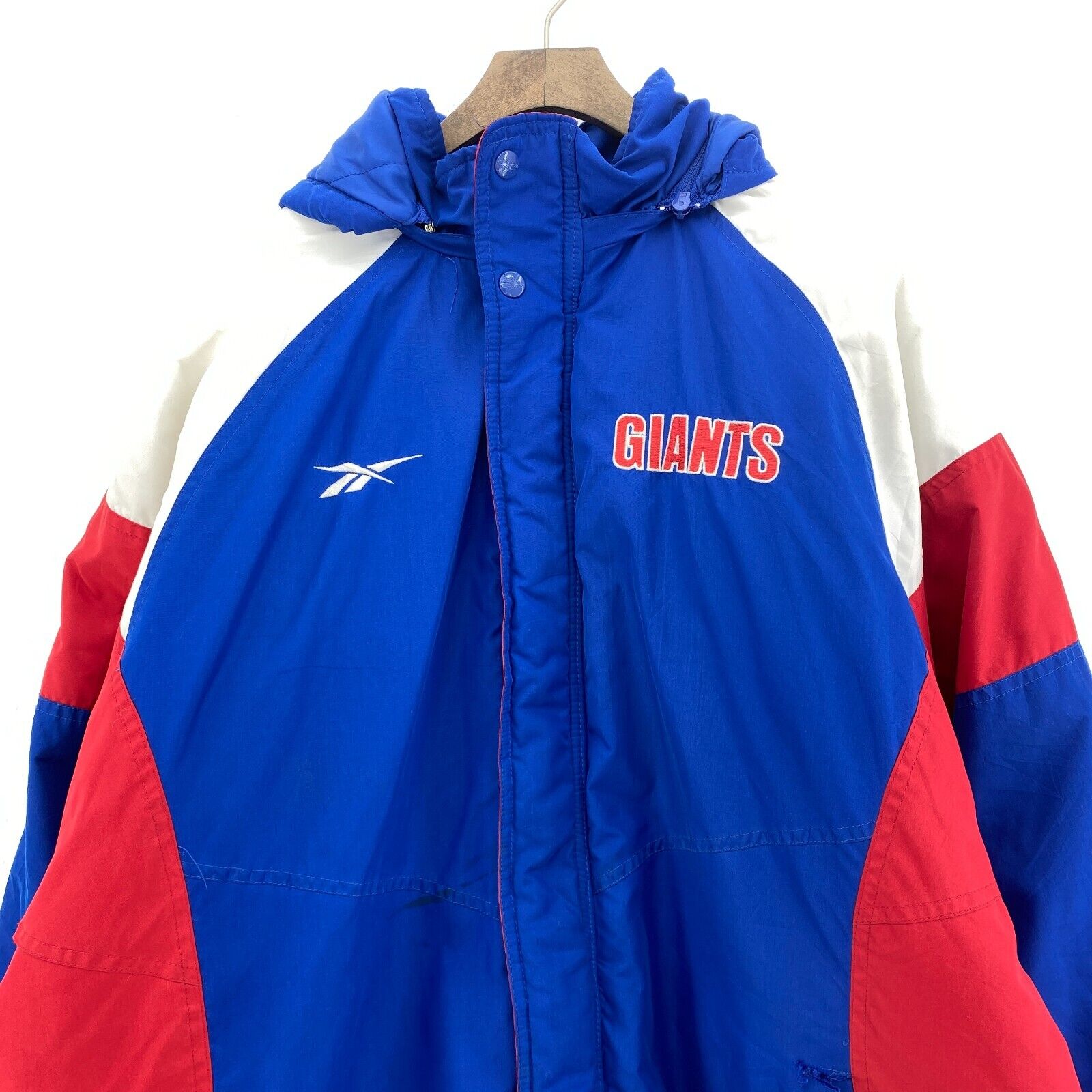 Reebok New York Giants NFL Insulated Full Zip Up Hooded Jacket Size L Blue