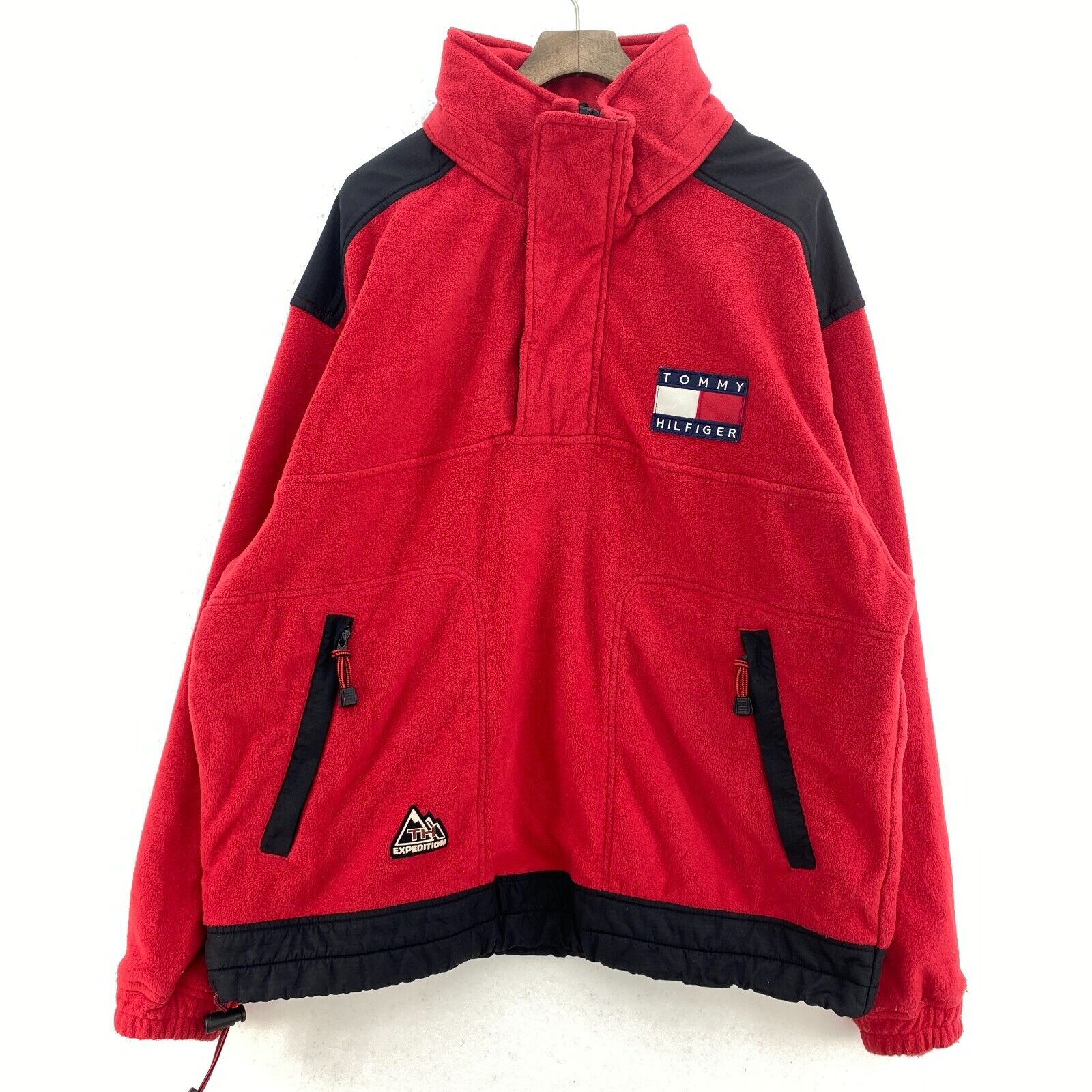 Vintage Tommy Hilfiger Logo Red Fleece Pullover Jacket Size L