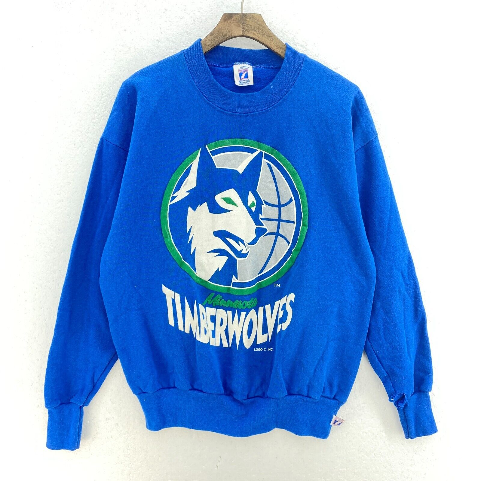 Logo 7 Minnesota Timberwolves NBA Logo Blue Sweatshirt Size M Crew Neck