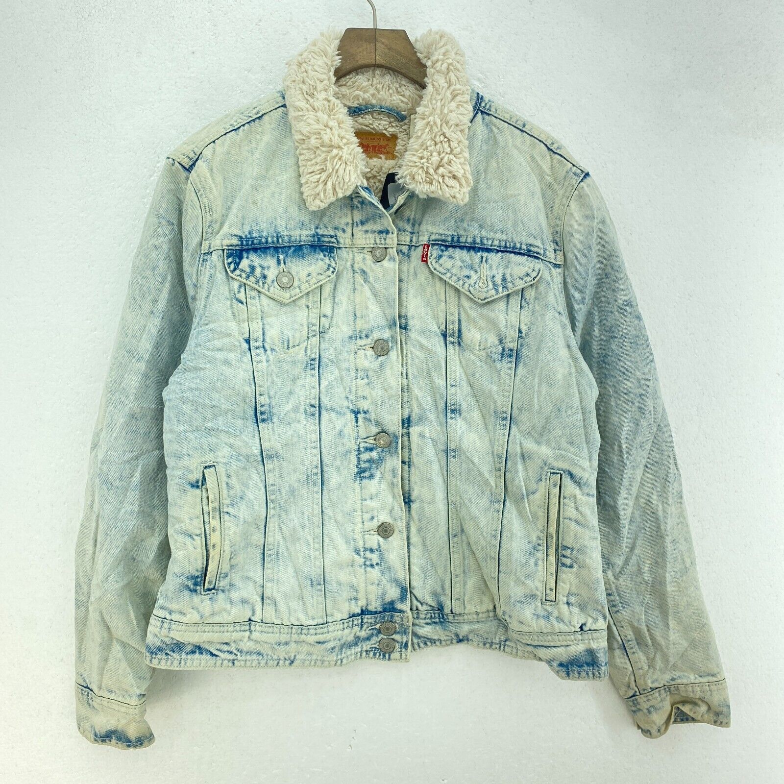 Levi Strauss Sherpa Denim Blue Light Wash Size XL Button Up