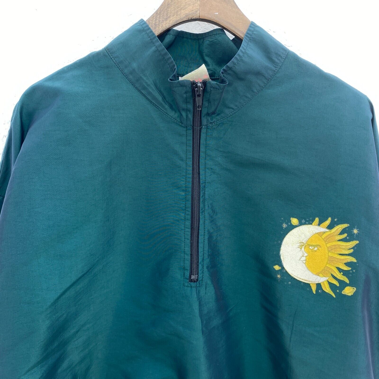 Surf Style Green Sun And Moon Print Quarter Zip Windbreaker Jacket Size XL