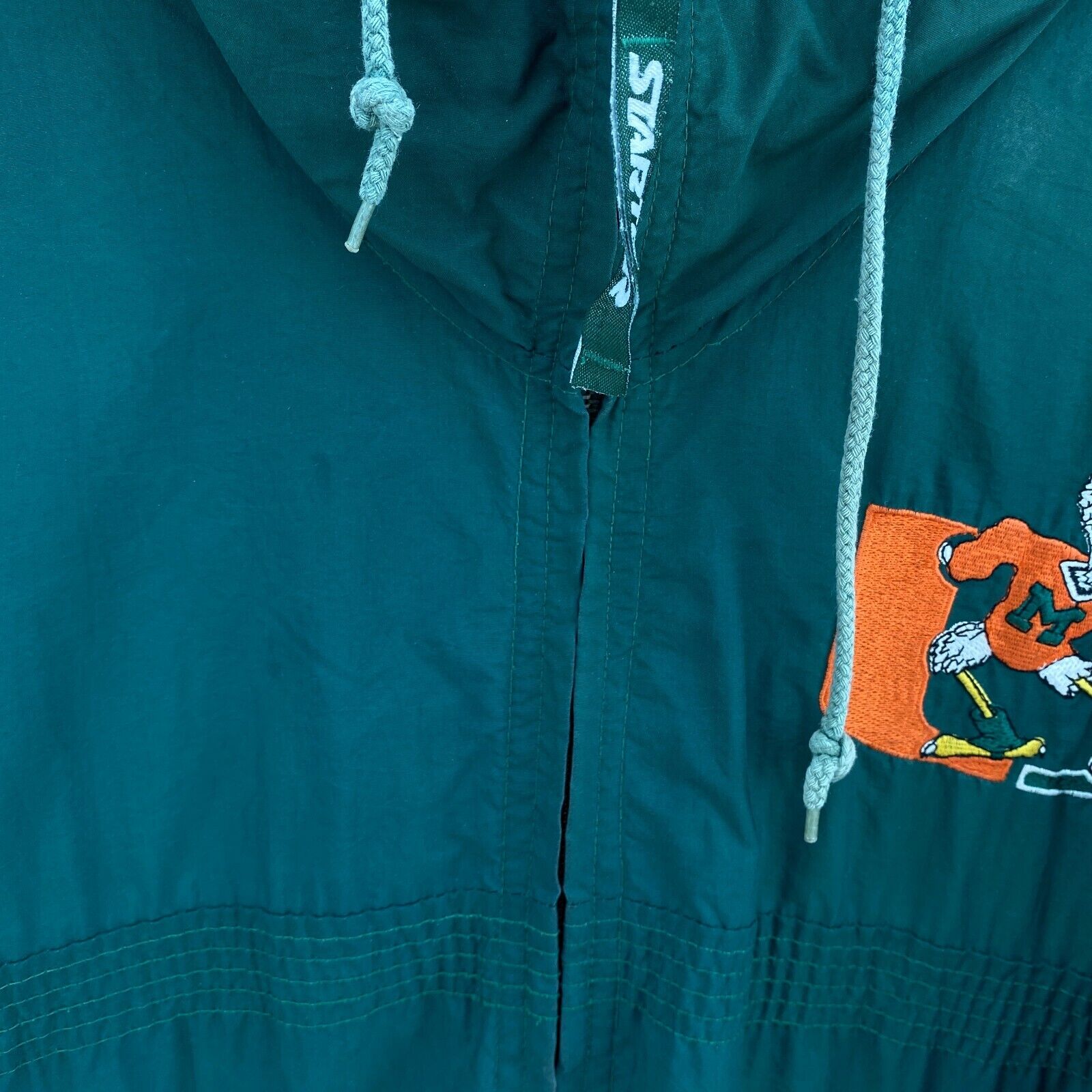 Starter Miami Hurricanes Logo NFL Green Hooded Light Jacket Size XL