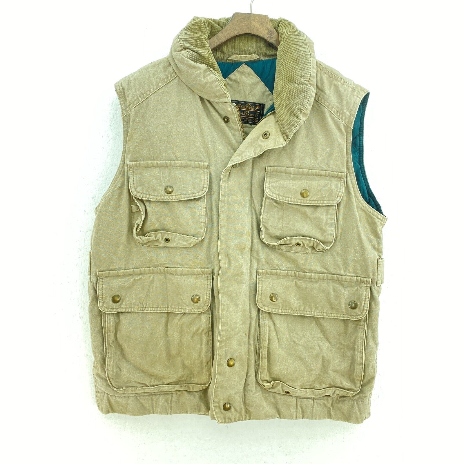 Eddie Bauer Goose Down Full Zip Earth Tone Green Full Zip Vest Jacket Size M