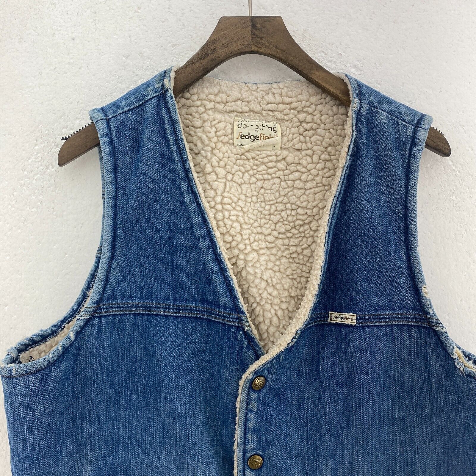 Vintage Fleece Lined Denim Vest Jacket Size L