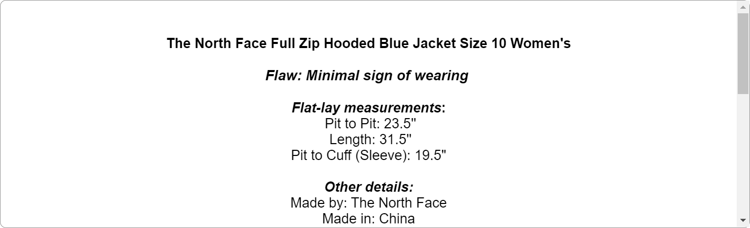 The North Face Full Zip Hooded Blue Jacket Size 10 Women's