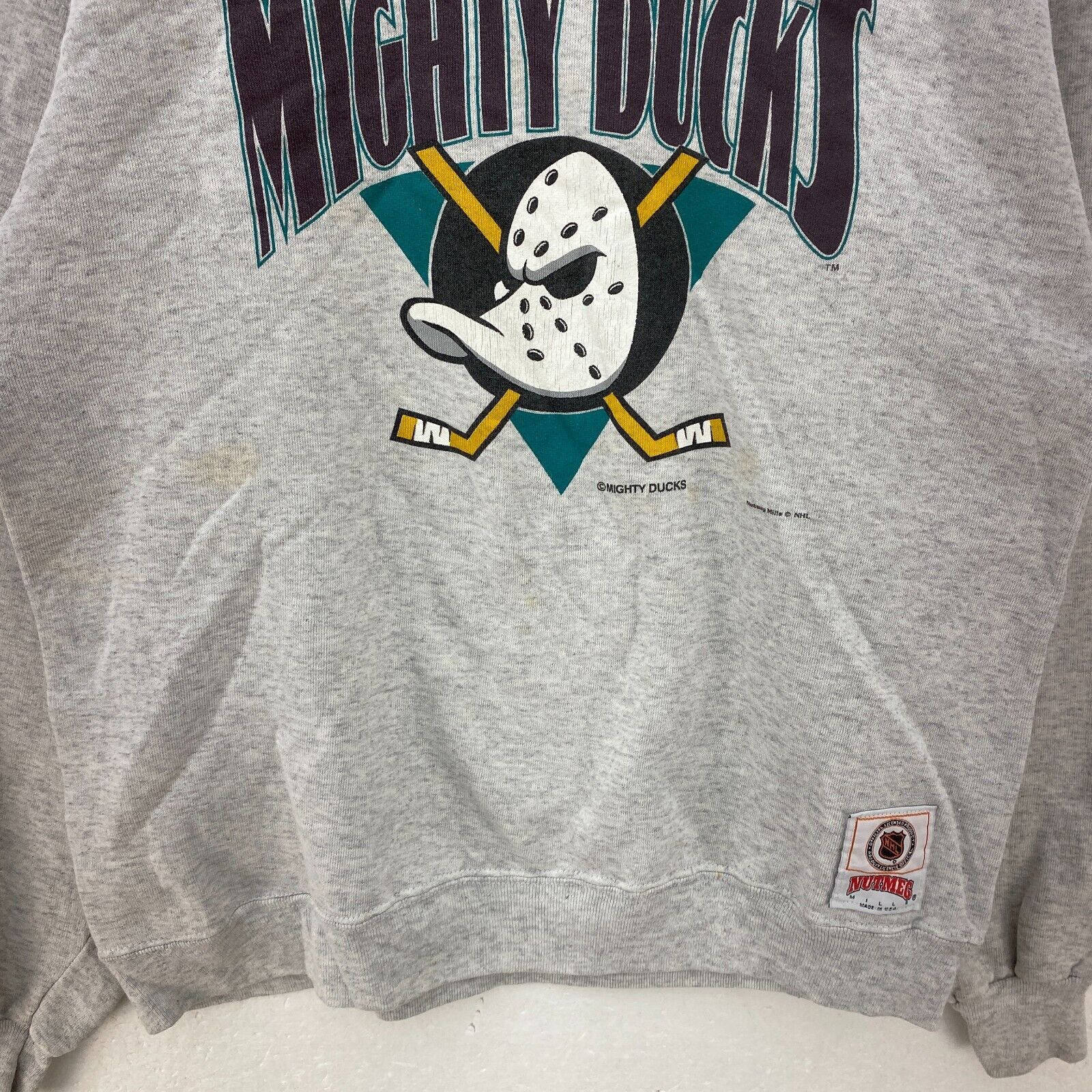 Vintage Nutmeg Mighty Ducks NHL Gray Sweatshirt Size XL
