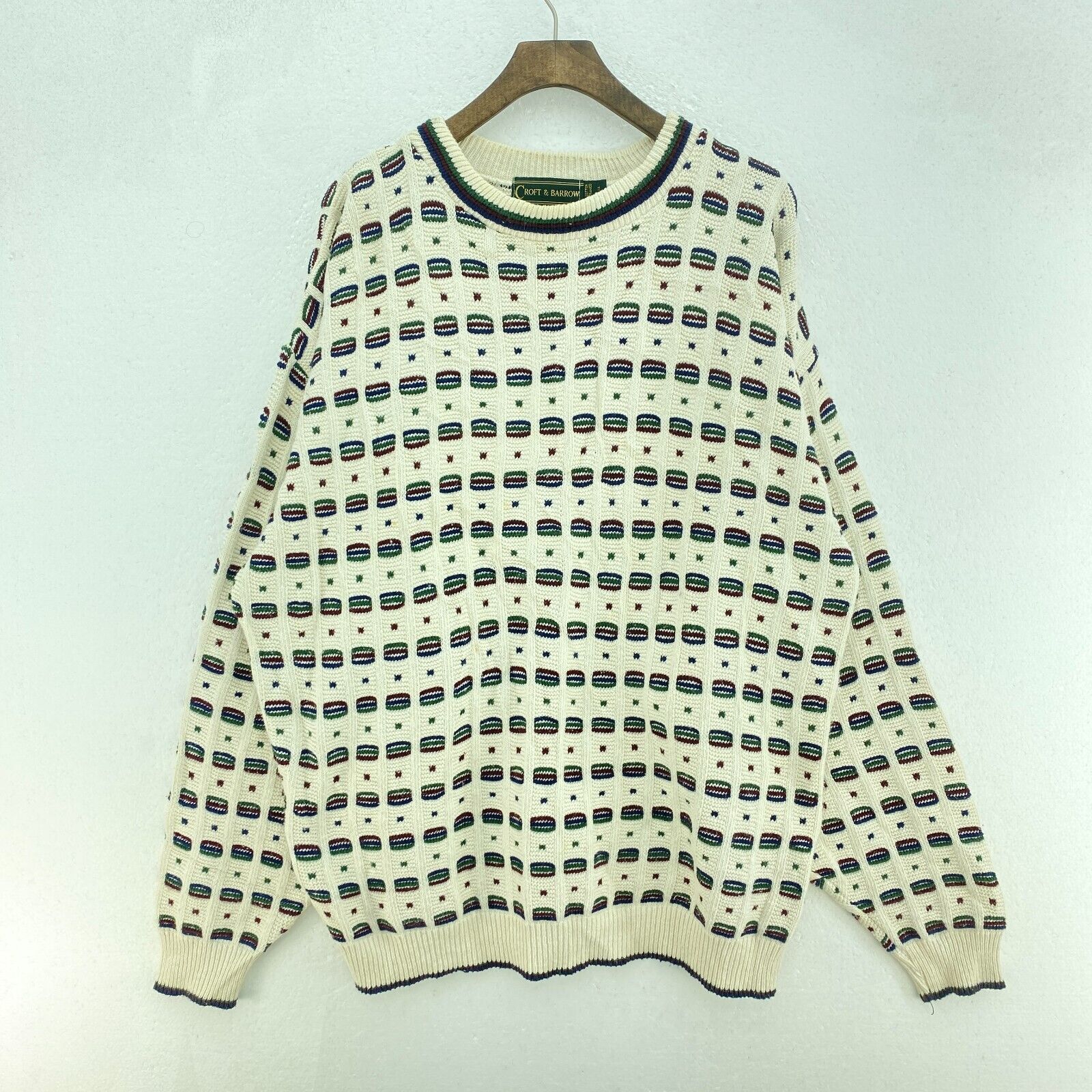 Vintage White 3D Textured Knit Crewneck Sweater Size L