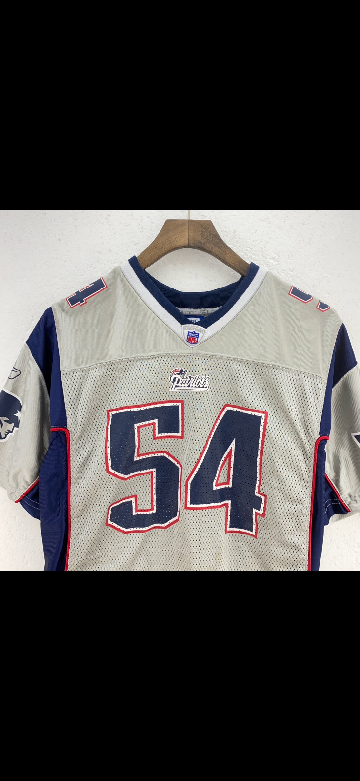 Reebok New England Patriots #54 Teddy Bruschi NFL Gray Jersey Size L Kids