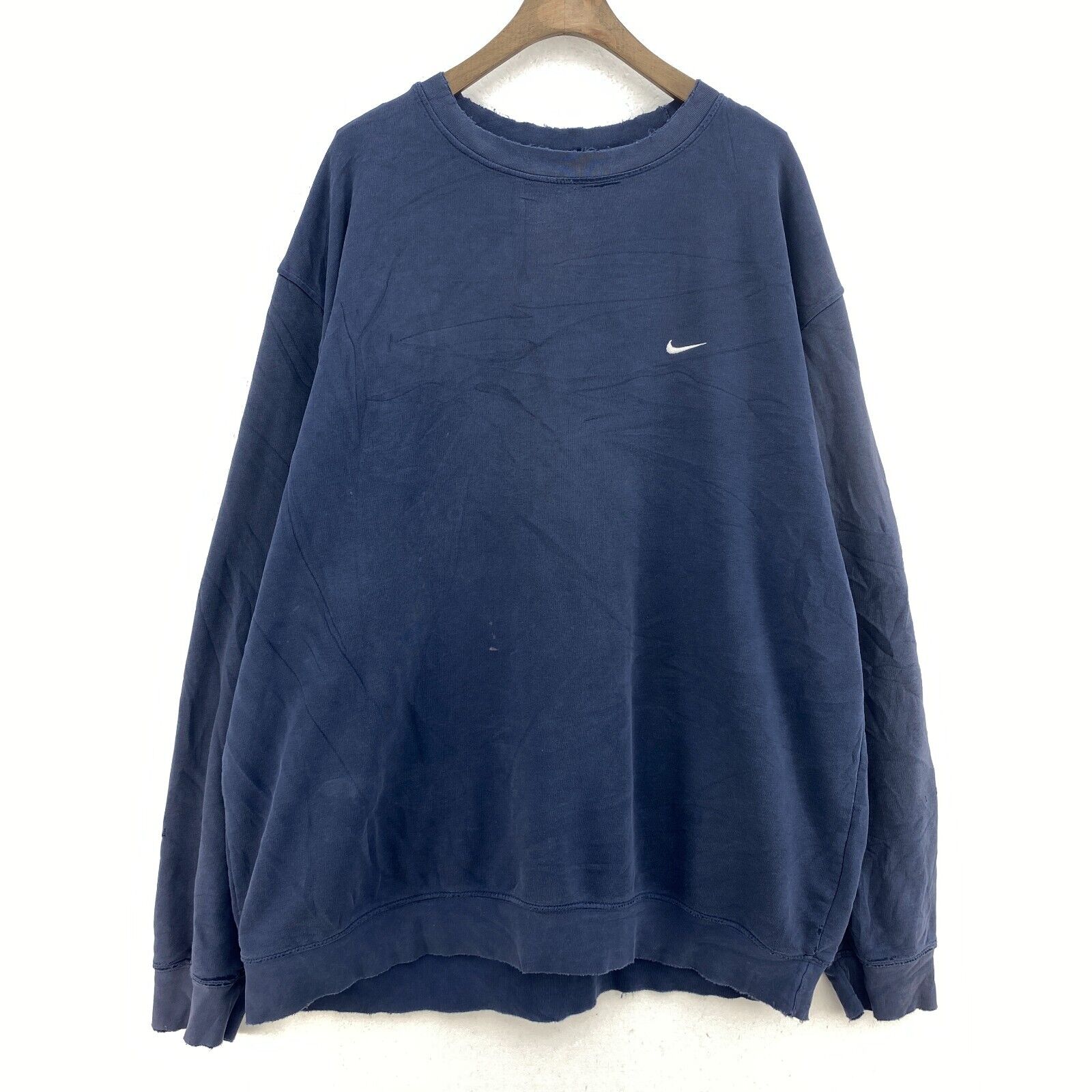 Nike Small Logo Check Swoosh Blue Sweatshirt Size XXL 90s Crewneck