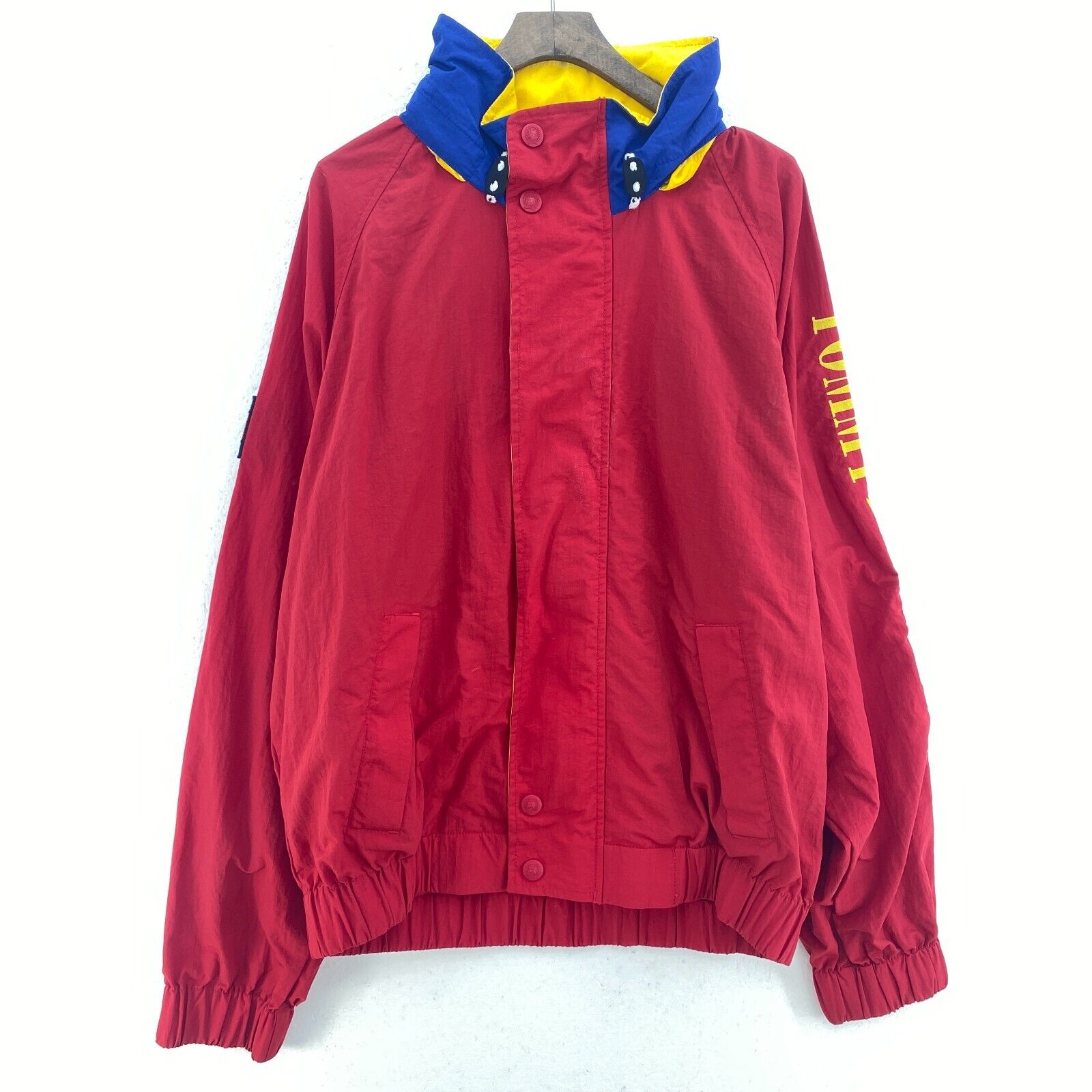 Tommy Hilfiger Vintage Full Zip Red Windbreaker Jacket Size L Hooded