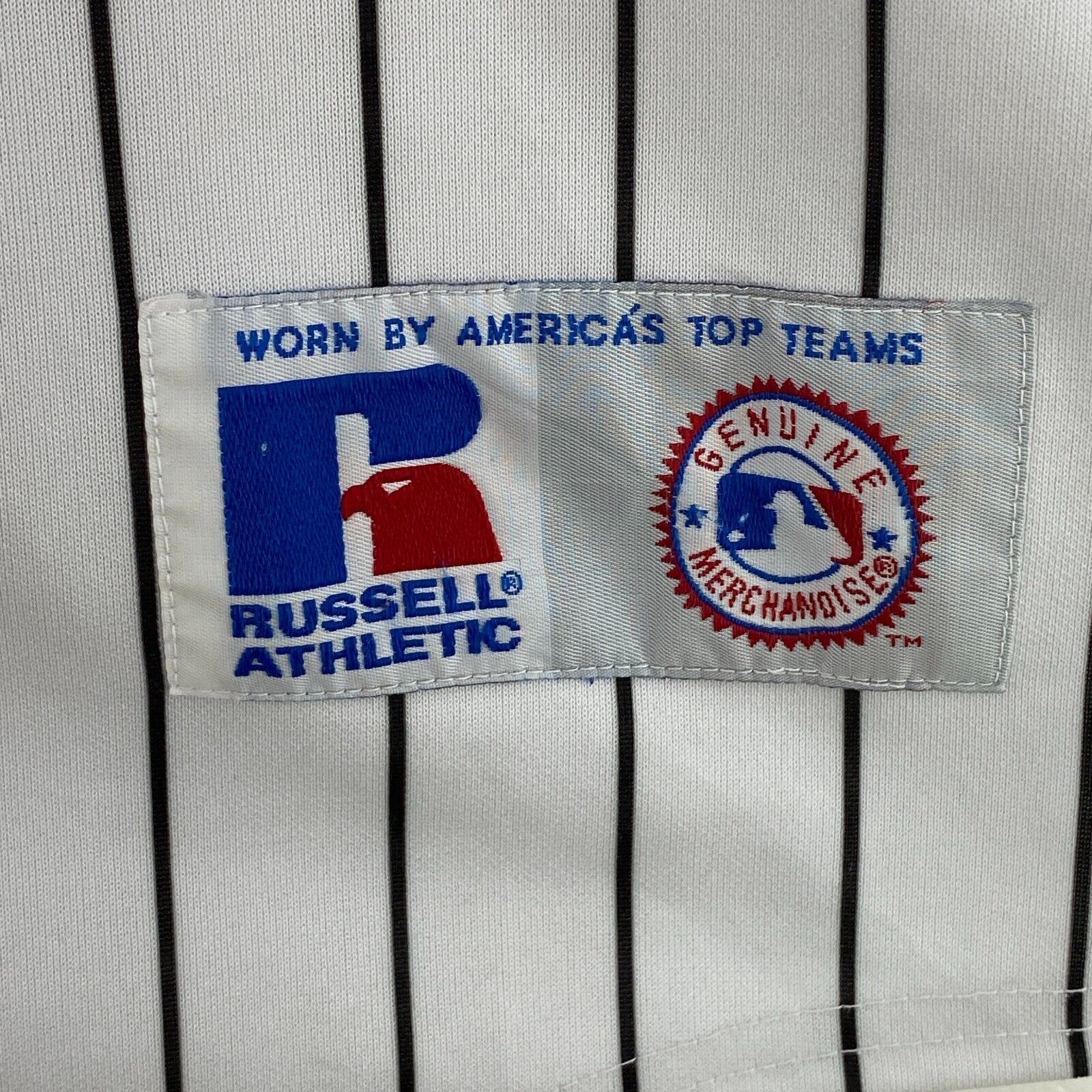 Russell Athlethic Pin Stripe White Button Up Florida Marlins MLB Jersey Size M