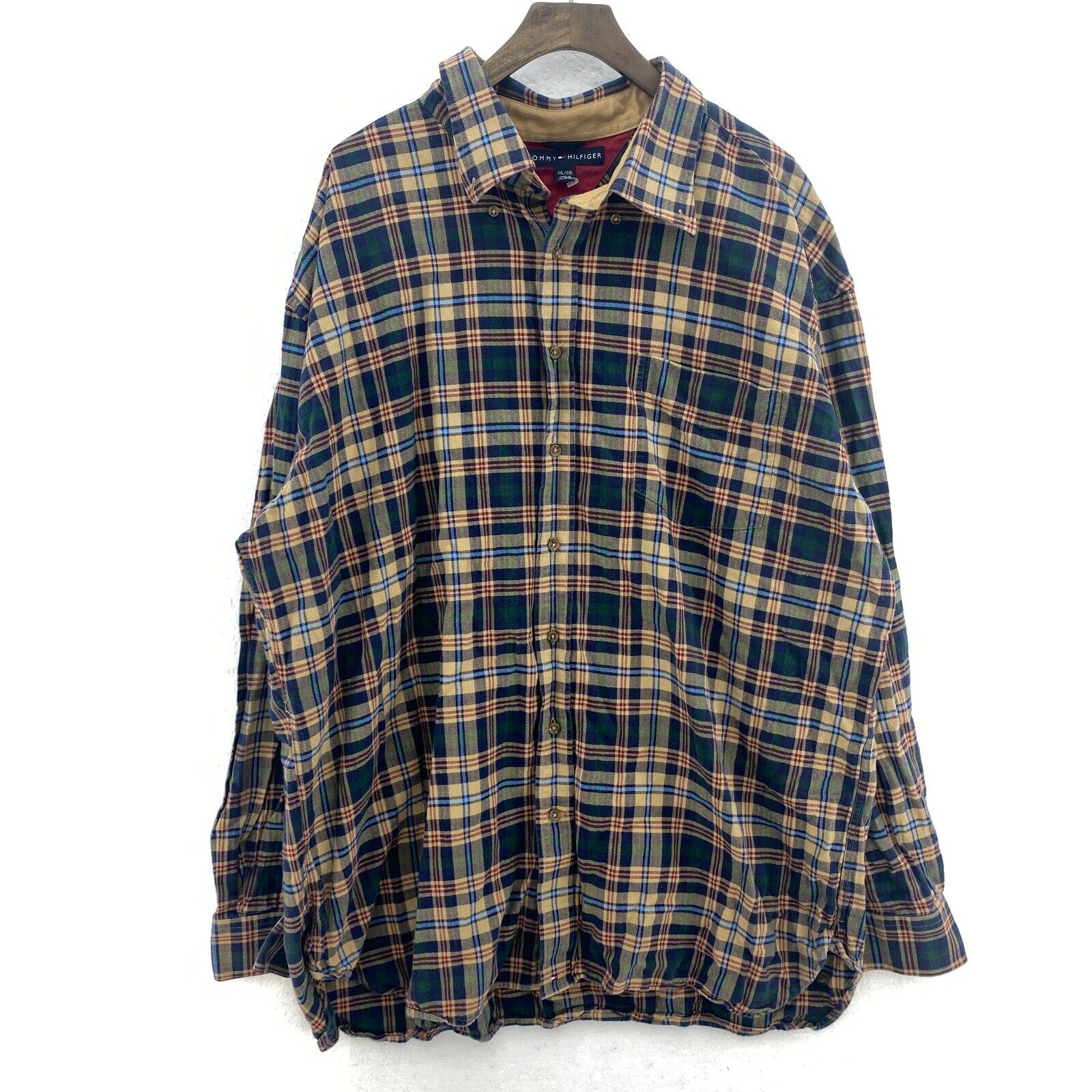 Tommy Hilfiger Single Pocket Checked Green Button Up Shirt Size XXL