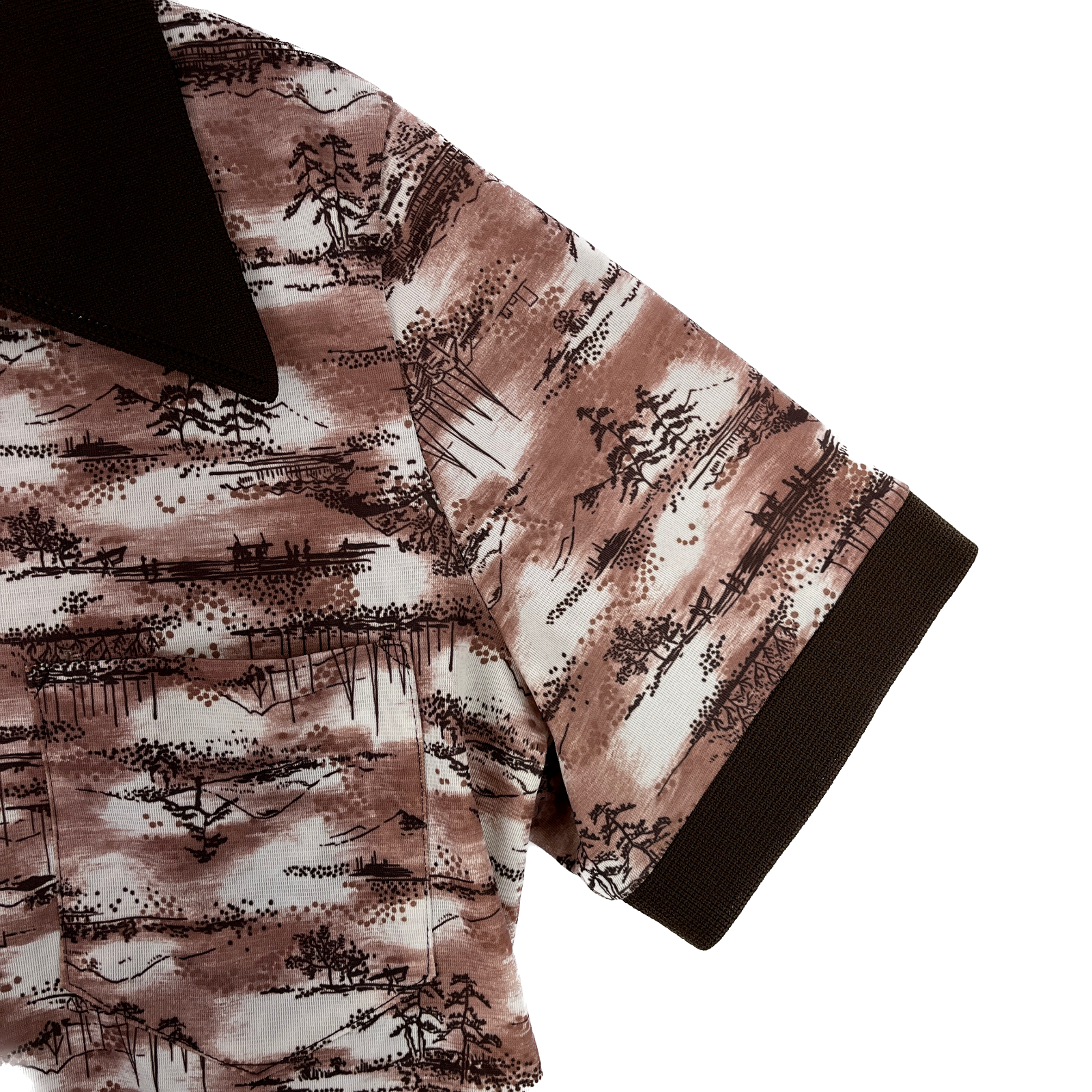 Vintage All Over Print Collared Brown T-shirt Size S