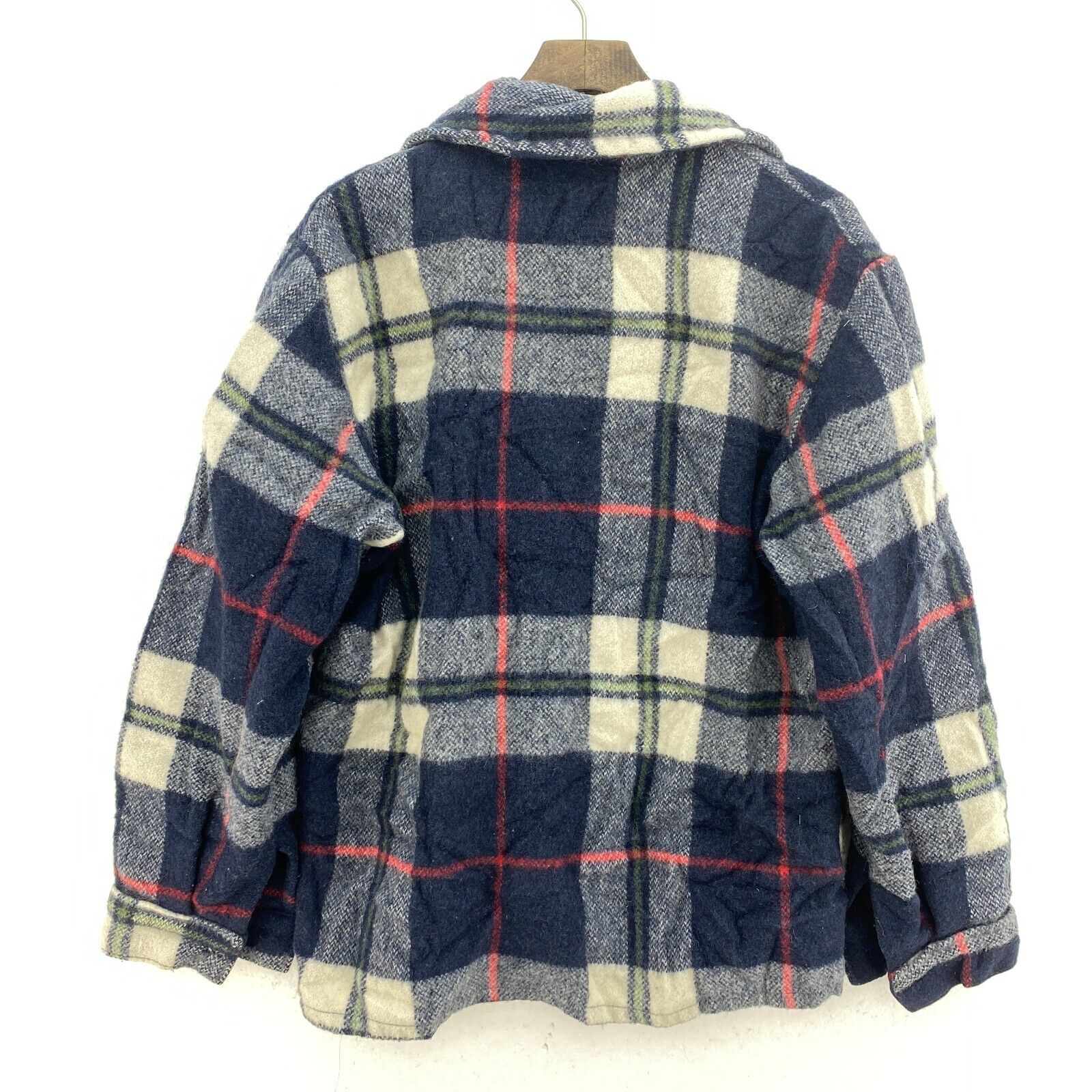 Vintage Navy Blue Checked Button Up 1960s Heavy Wool Shirt Jacket Size M
