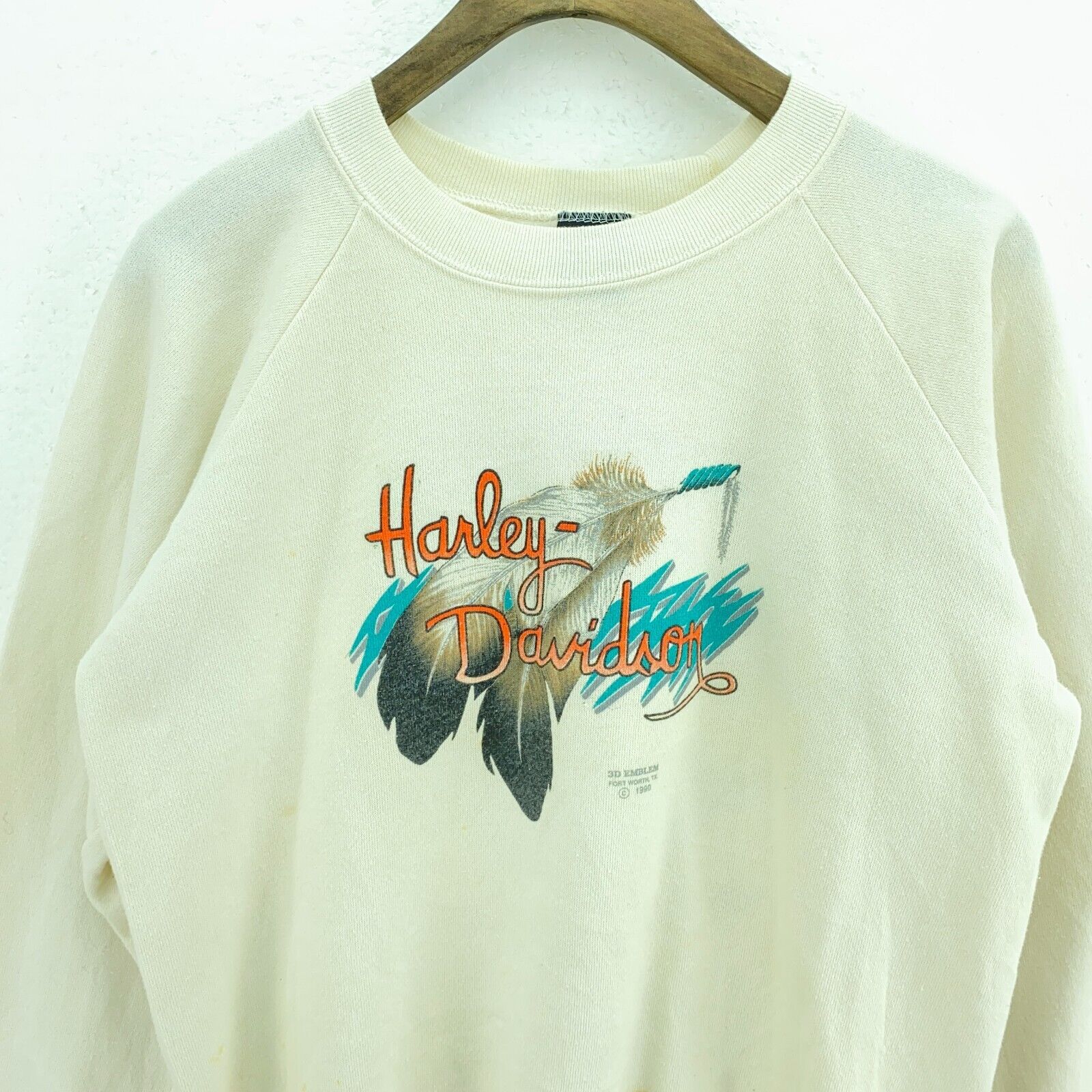3D Emblem Harley Davidson Motorcycles Print White Sweatshirt Size M Women's