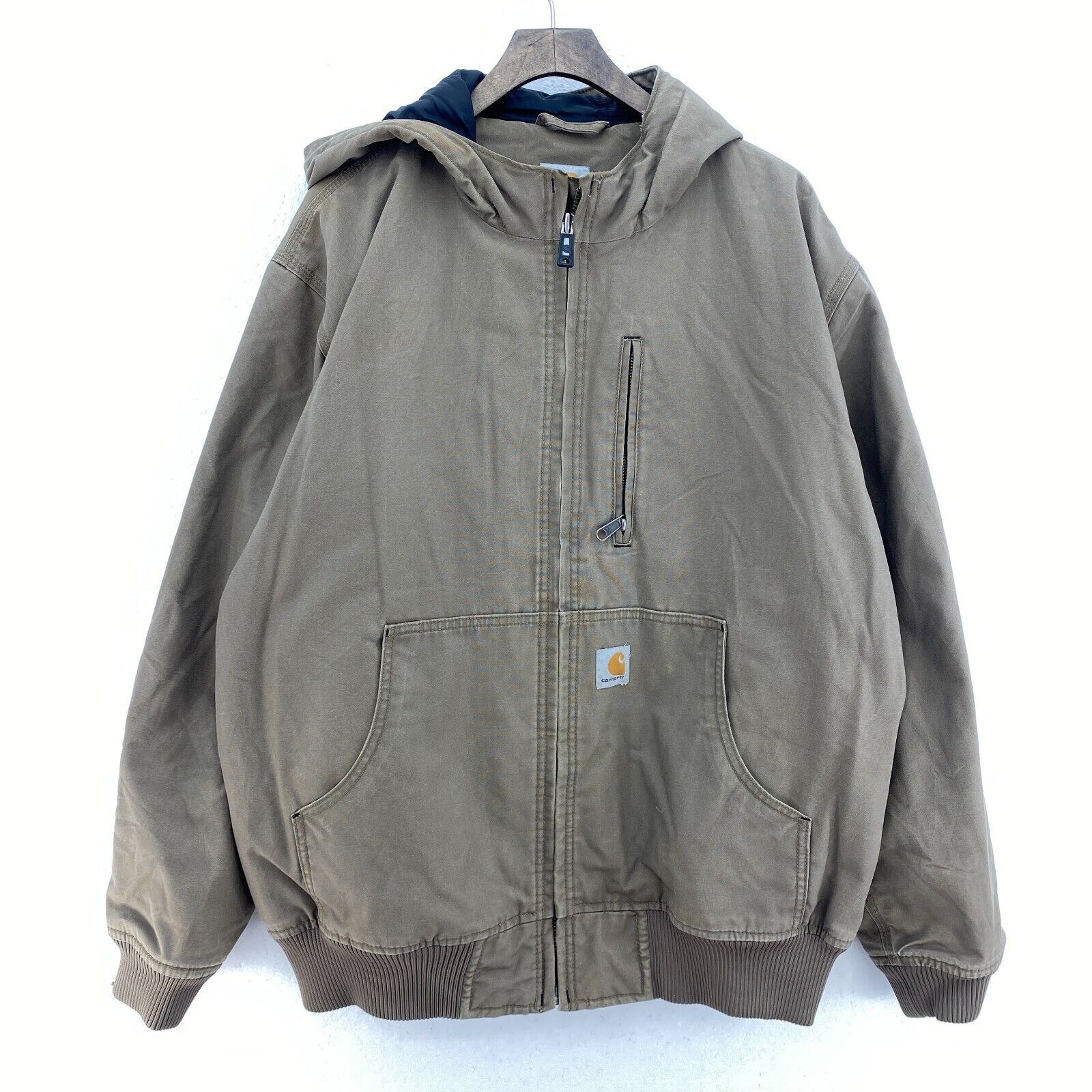 Vintage Carhartt Full Zip Beige Hooded Canvas Jacket Size L