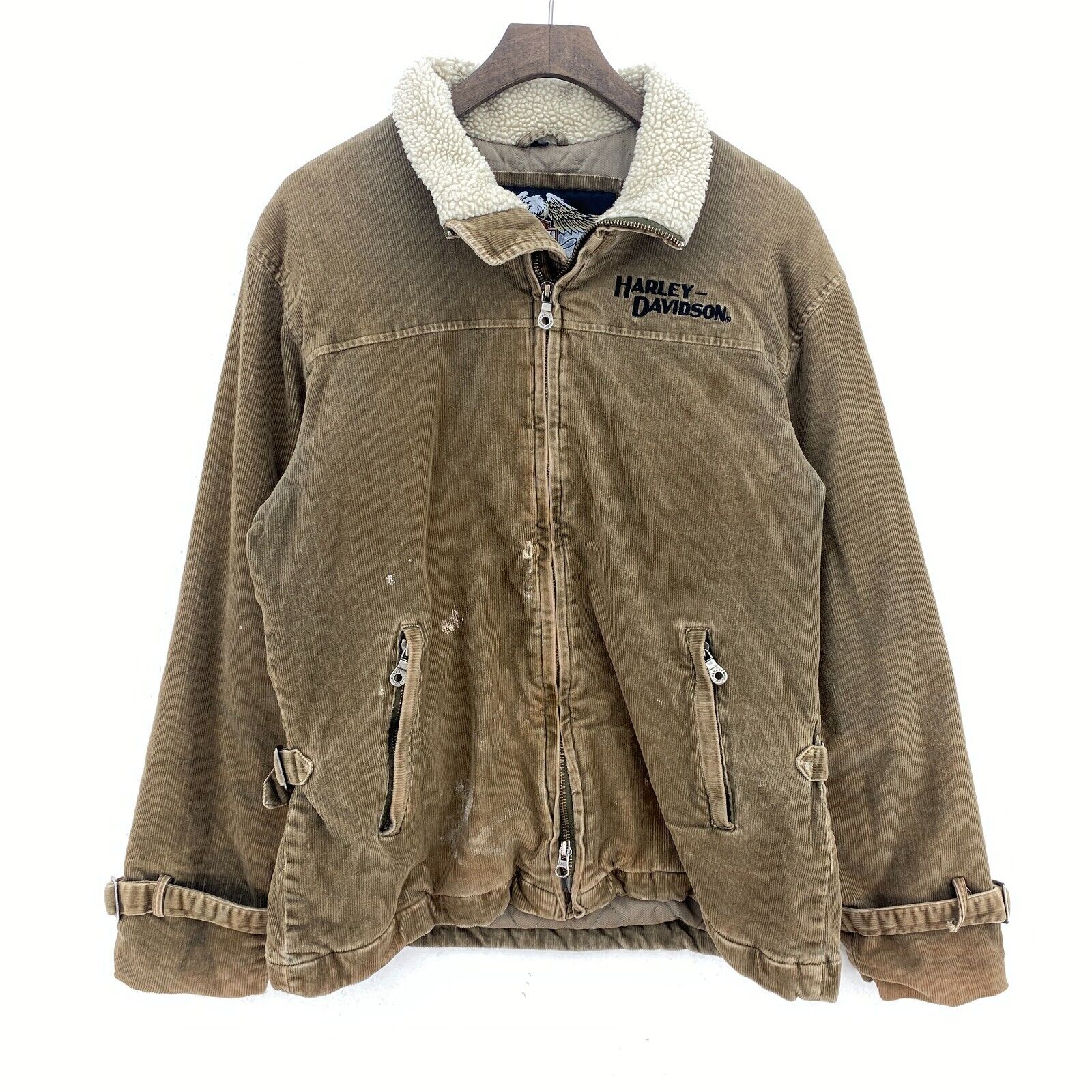 Harley Davidson Shear Lined Full Zip Corduroy Jacket Size M Brown