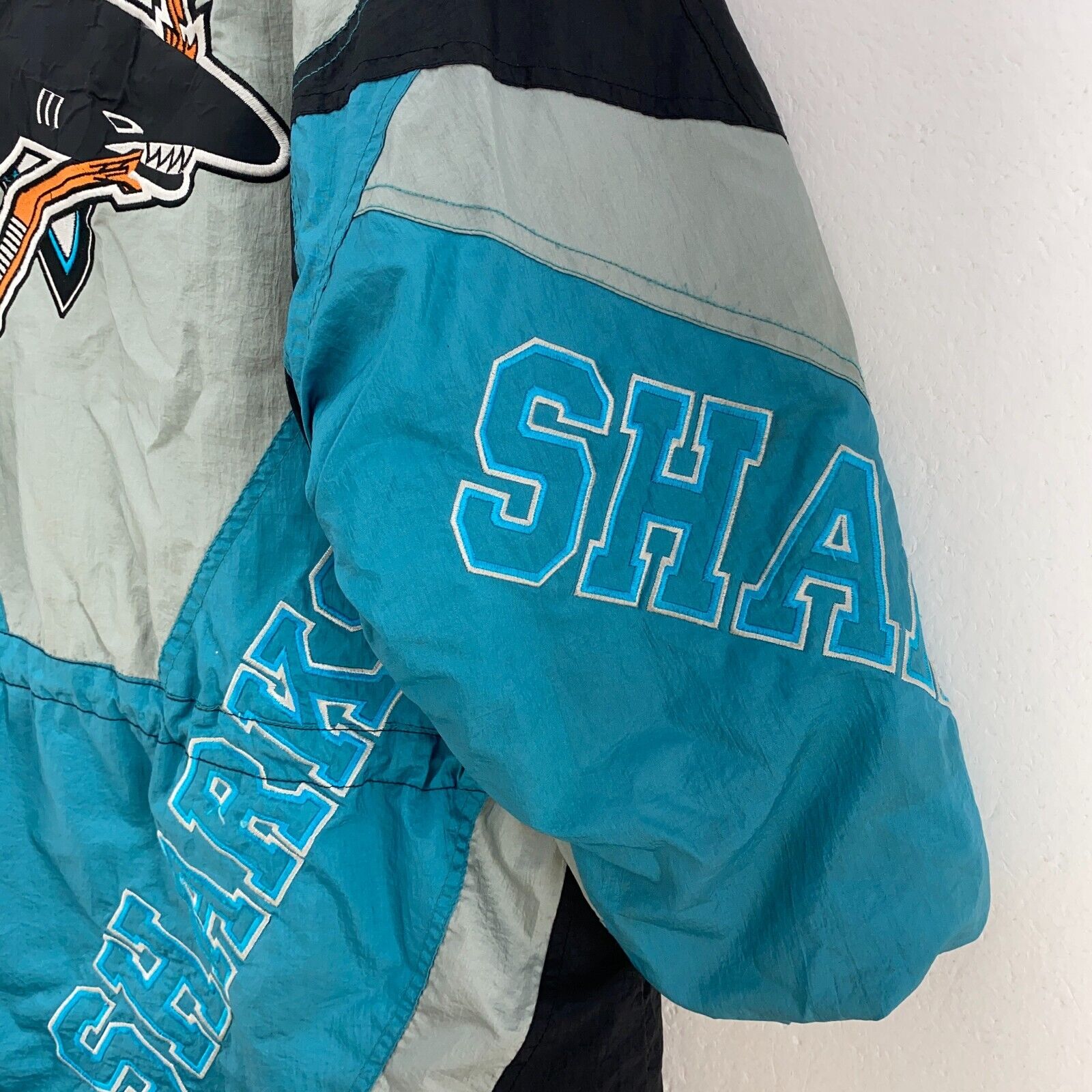 Vintage New Face San Jose Sharks NHL Full Zip Blue Insulated Jacket Size L Kids