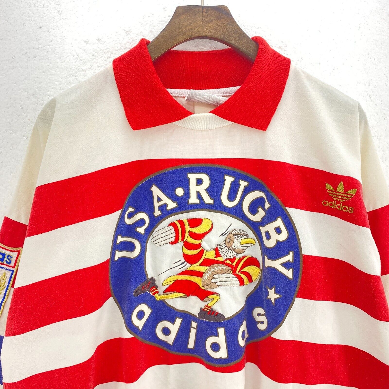 Adidas Striped Red Rugby Polo Woven Long Sleeve T-shirt Size M