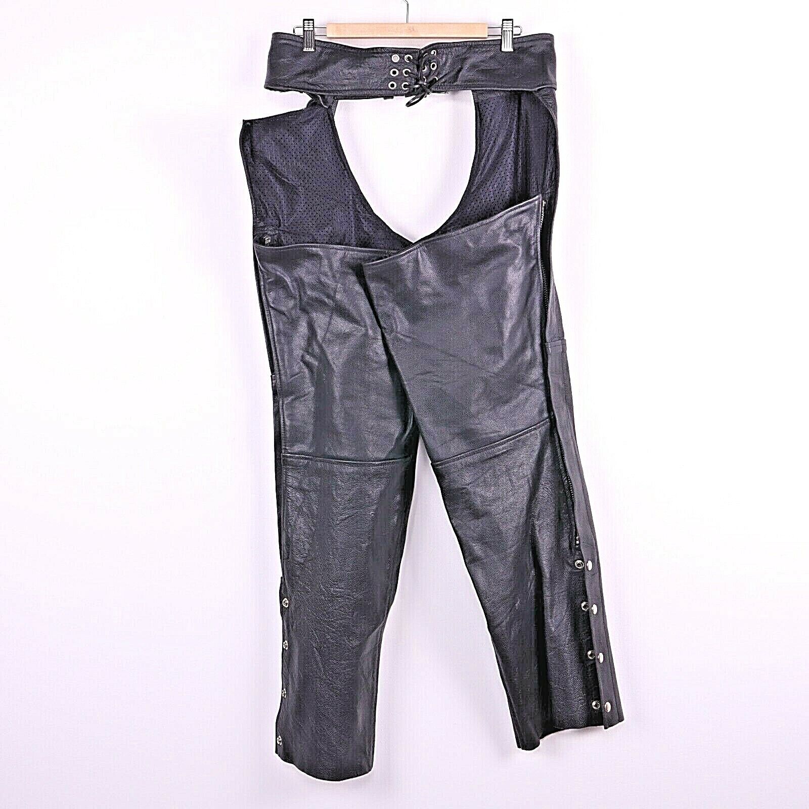 Motorcycle Chaps Leather Black Size L Riding Biker 90s