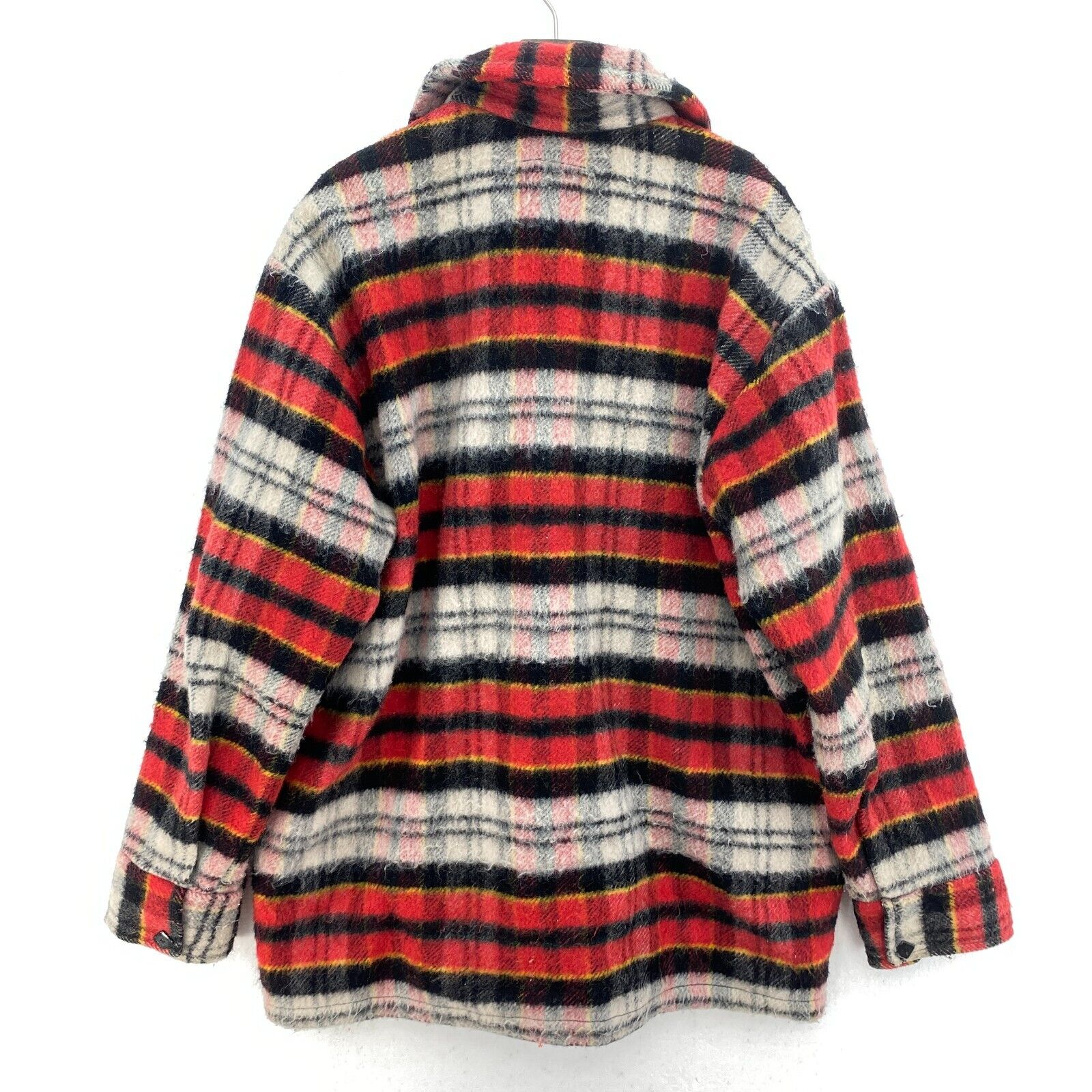 Vintage Red Black Checked Snapped Wool Shirt Jacket Size 42